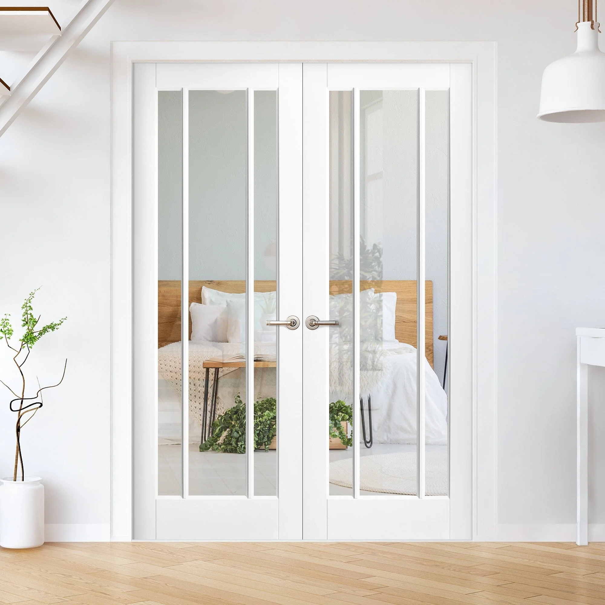 Internal White Primed Toledo 3 Light Clear Glass French Door (121433)
