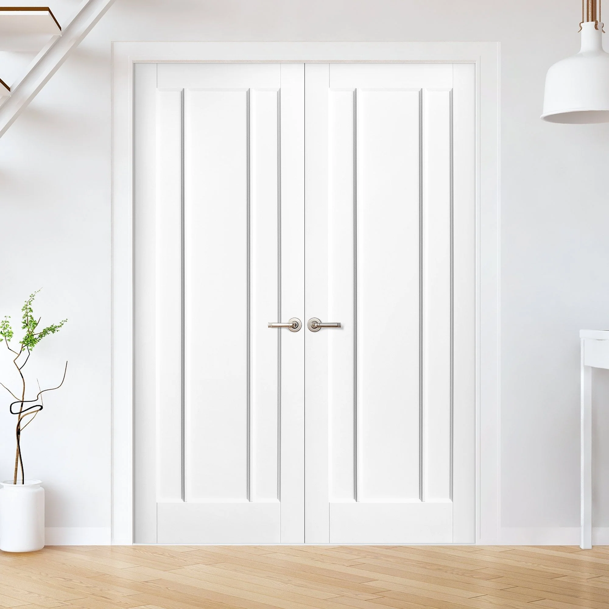 Internal White Primed Toledo 3 Panel Pair Door (121434)