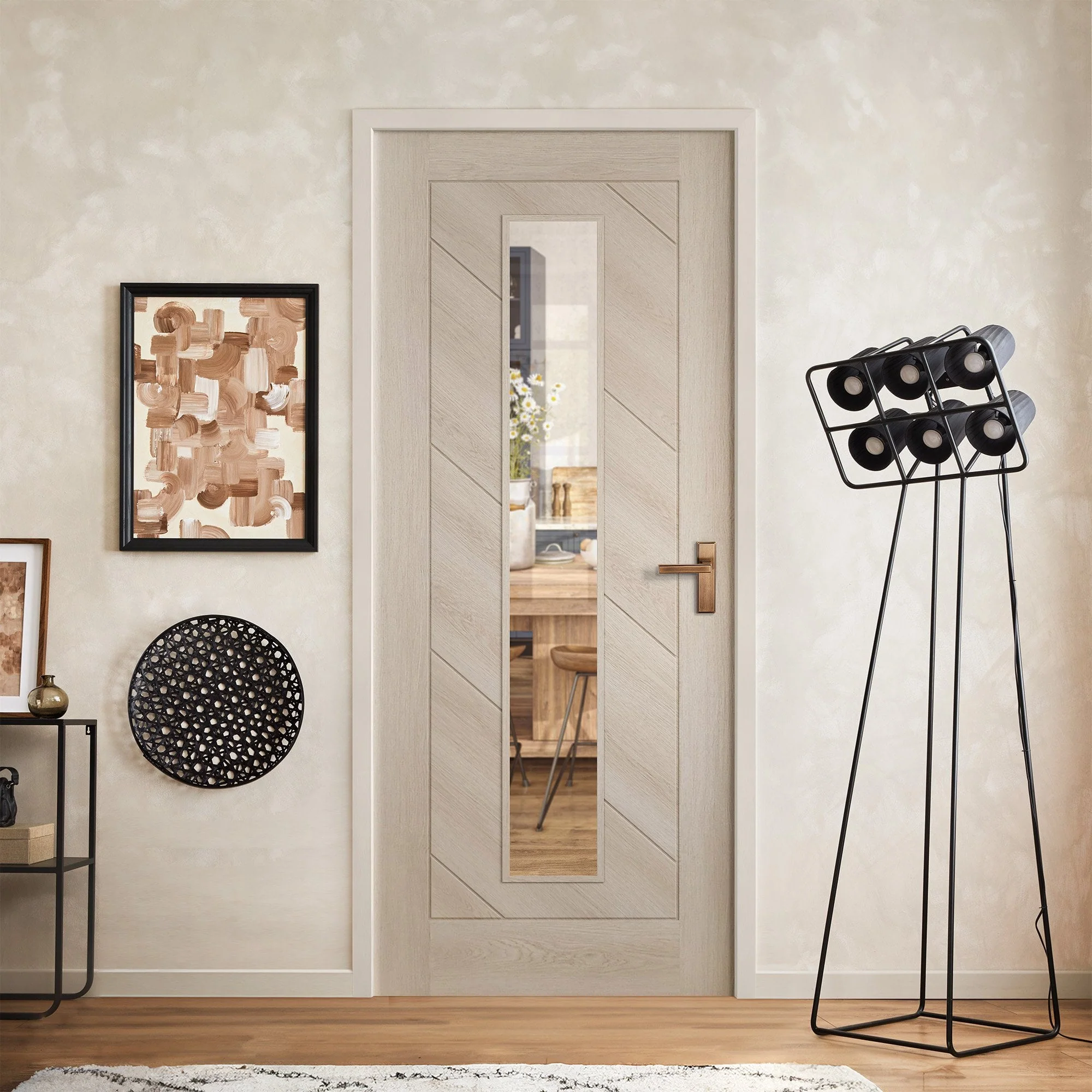 Ivory Fully FInished Internal Endure Laminate Stockholm Clear Glass Door