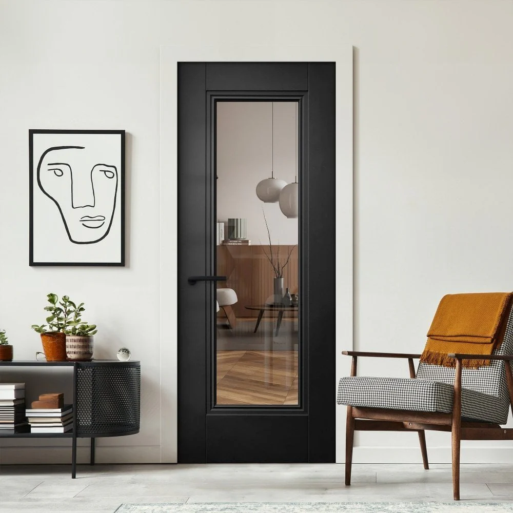 Jet Black Internal Fully Finished 1 Light Clear Glass Elegance Lancaster Door