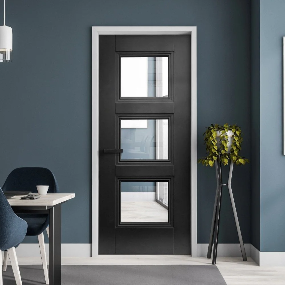 Jet Black Internal Fully Finished 3 Light Clear Glass Elegance Ripley Door
