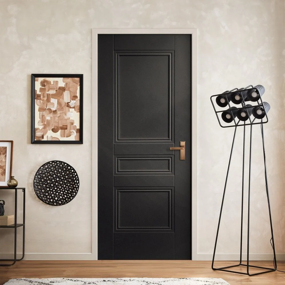 Jet Black Internal Fully Finished 3 Panel Elegance Henley Door