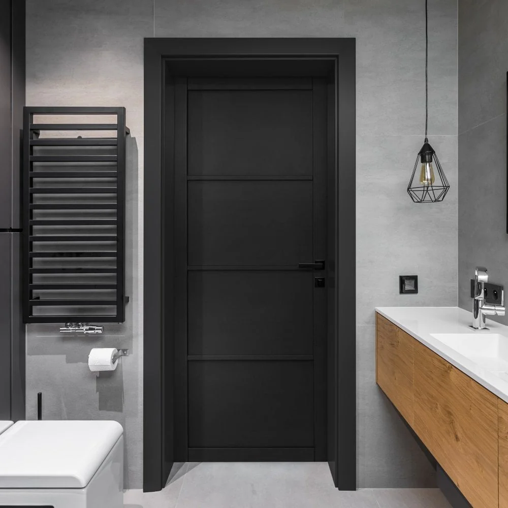 Jet Black Internal Fully Finished 4 Panel Industrial Studio Door