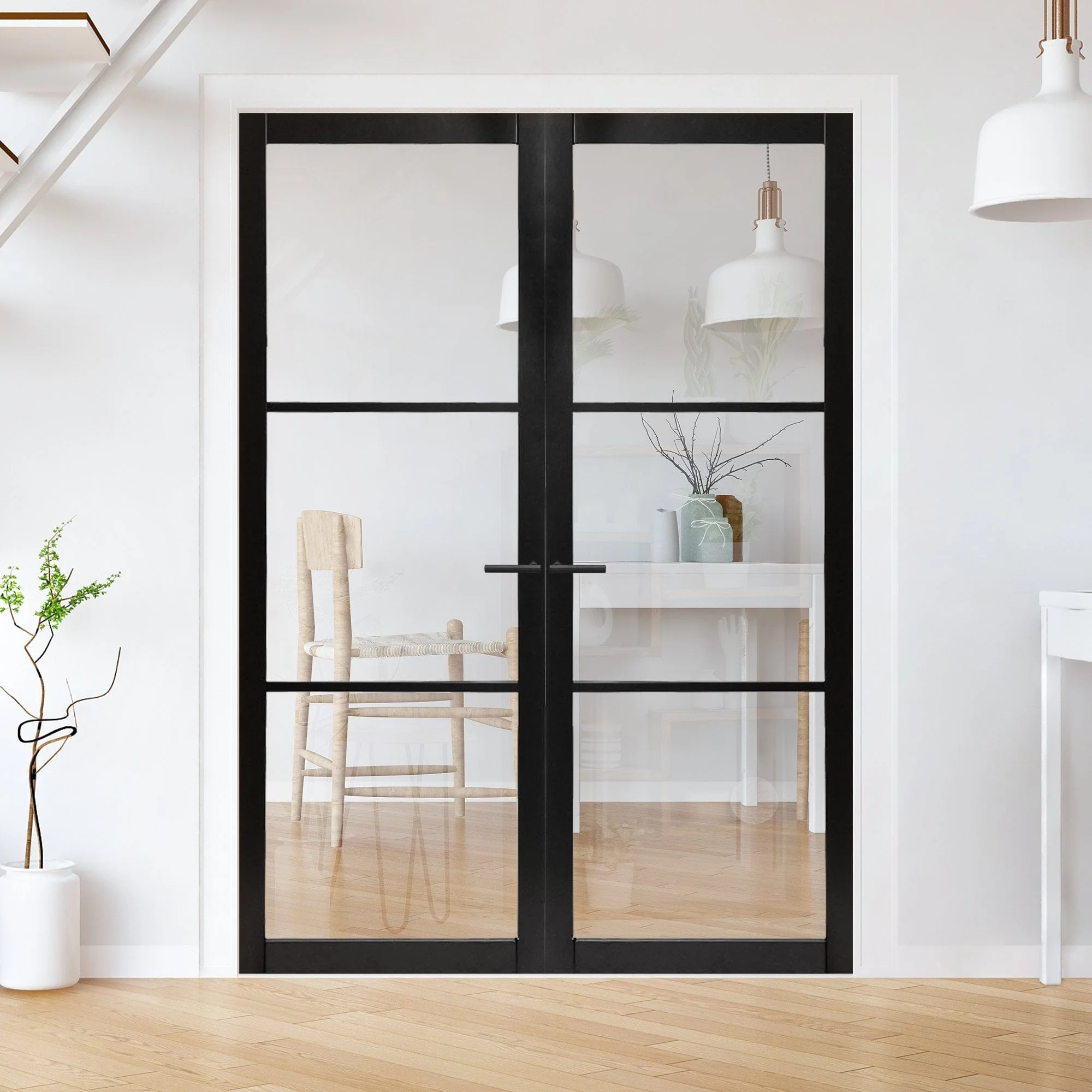 Jet Black Internal Fully Finished Industrial Studio 3 Light Clear Glass French Door