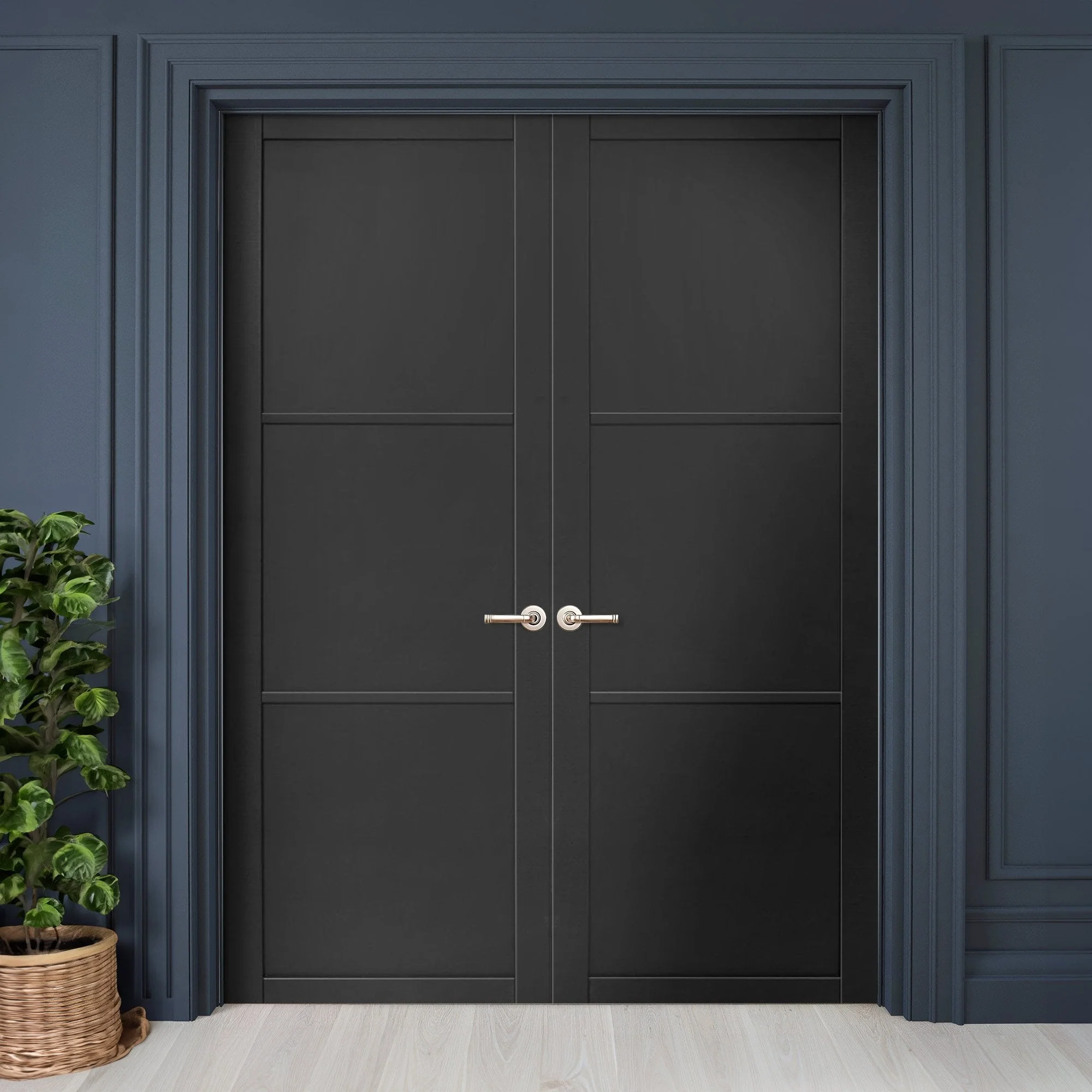 Jet Black Internal Fully Finished Industrial Studio 3 Panel Pair Door