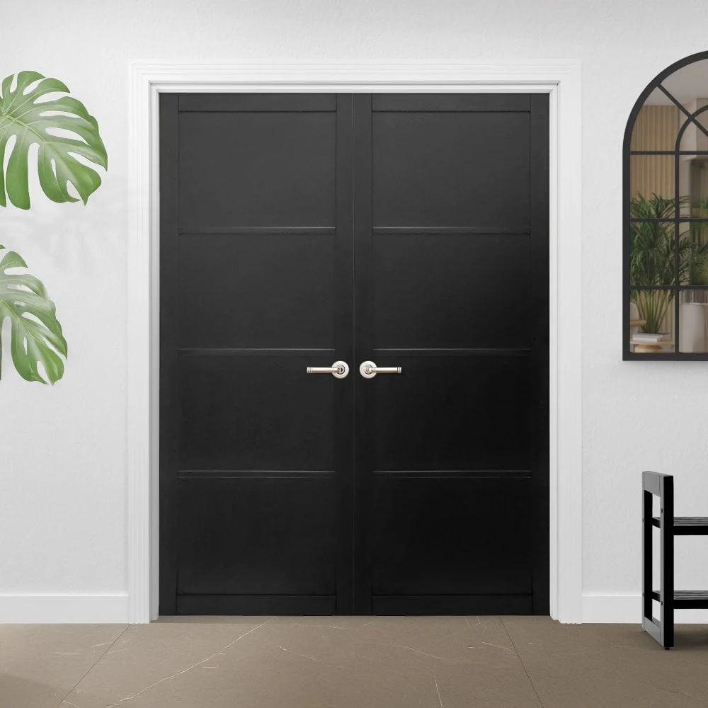 Jet Black Internal Fully Finished Industrial Studio 4 Panel Pair Door