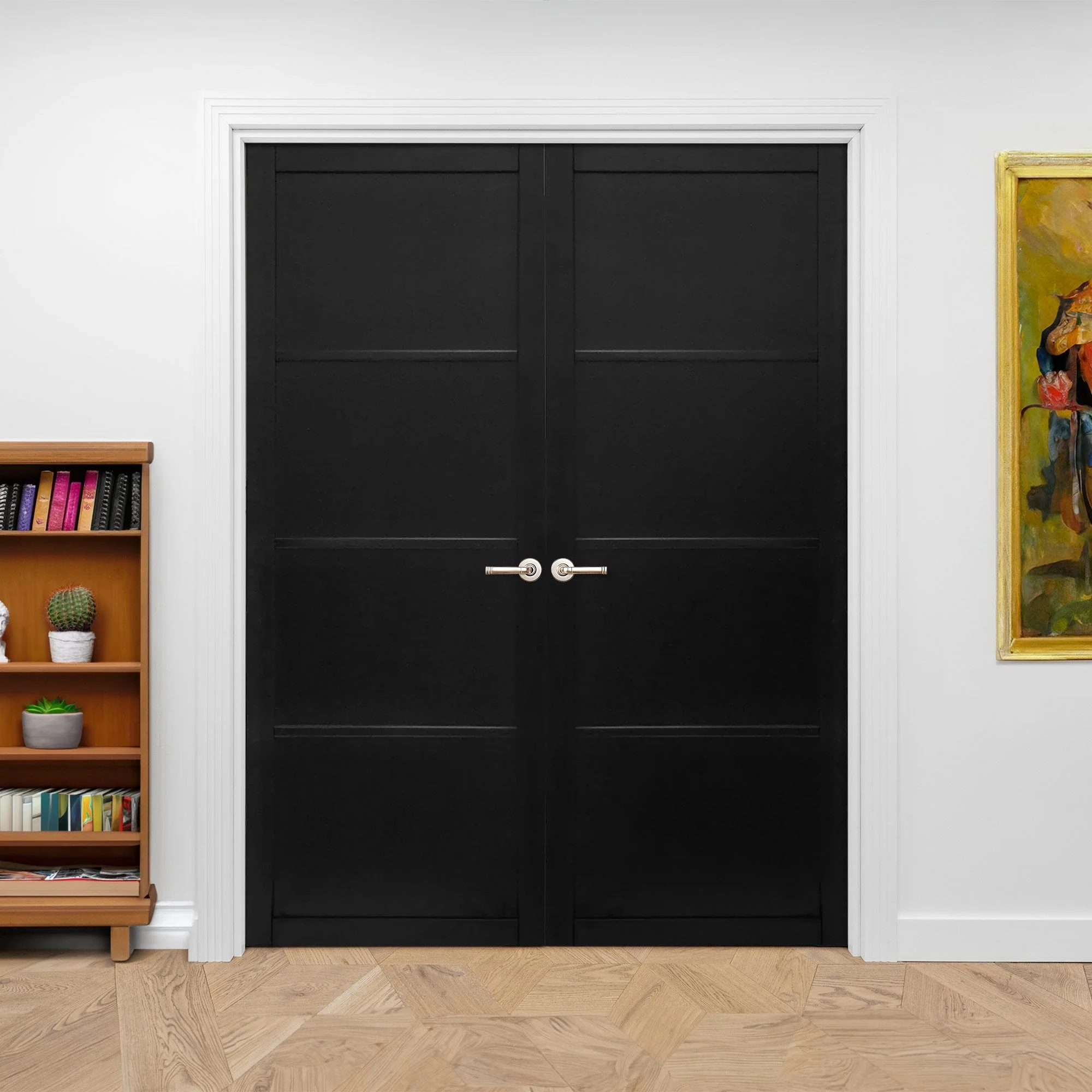 Jet Black Internal Fully Finished Industrial Studio 4 Panel Pair Door - Image 2
