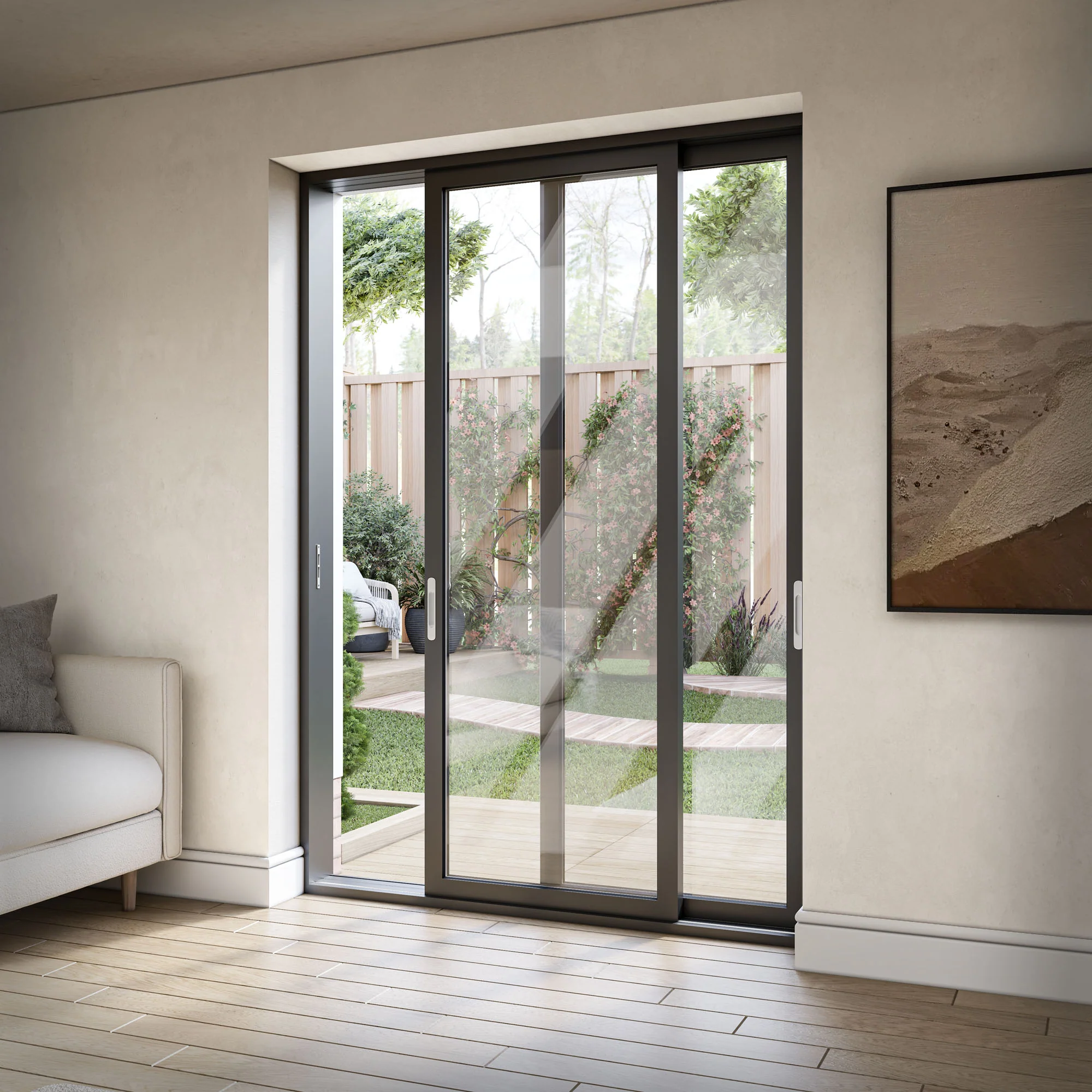 Matt Black Aluminium Clear Glass External Sliding Patio Door - Image 4