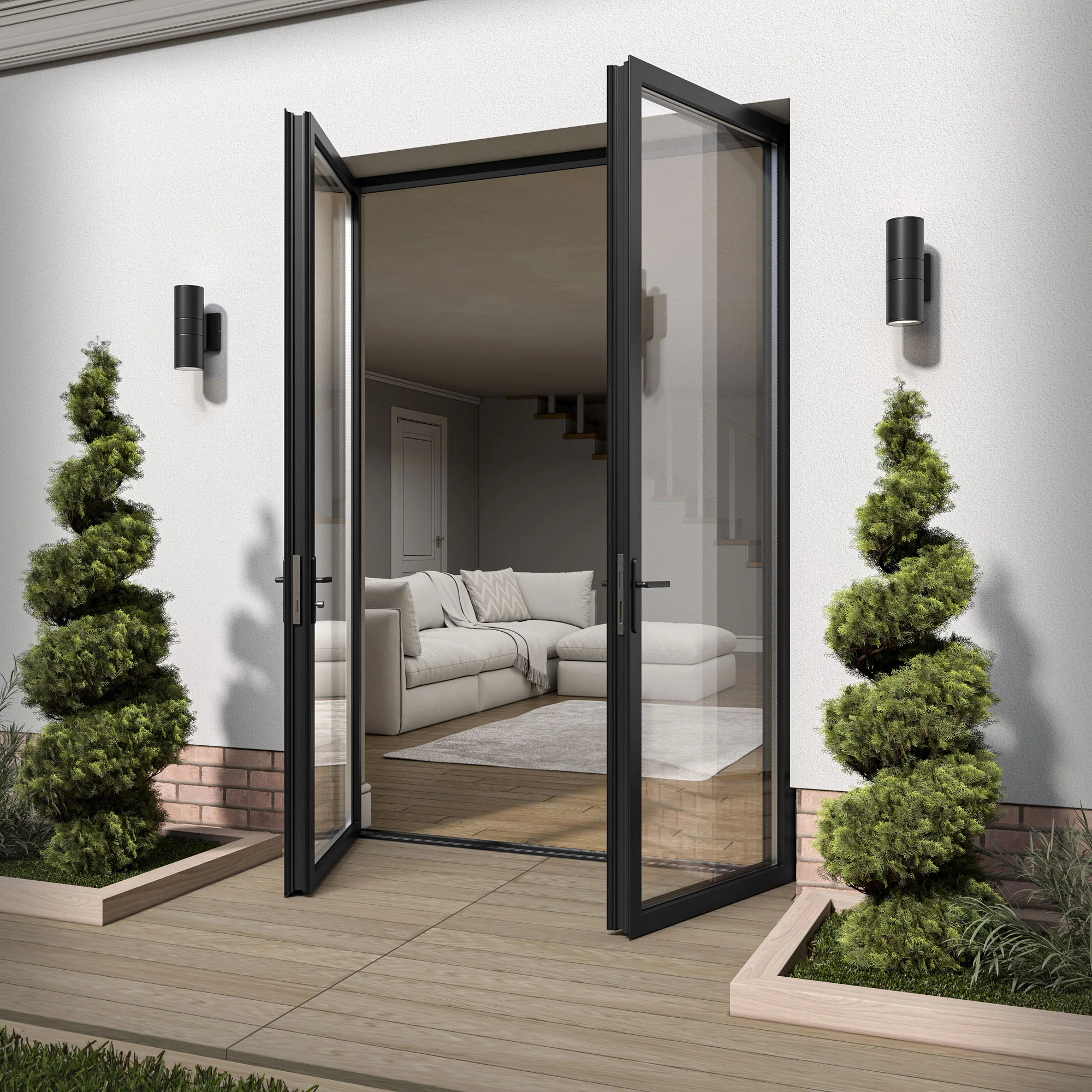 Matt Black Aluminium External Clear Glass French Patio Door - Image 10