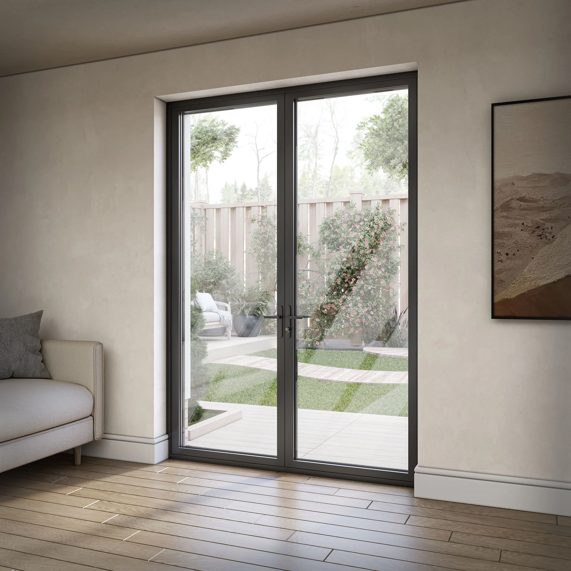 Matt Black Aluminium External Clear Glass French Patio Door - Image 11