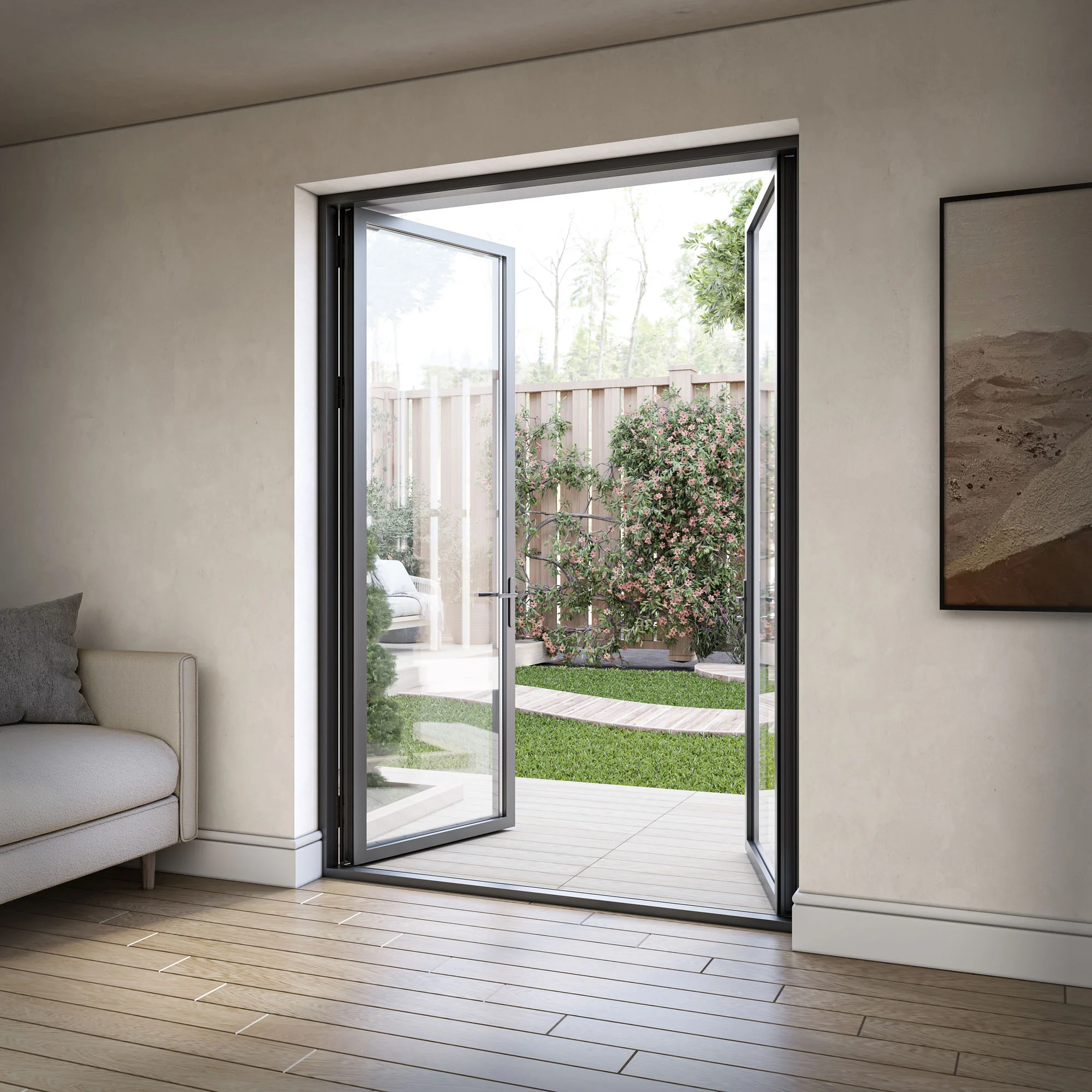 Matt Black Aluminium External Clear Glass French Patio Door - Image 12