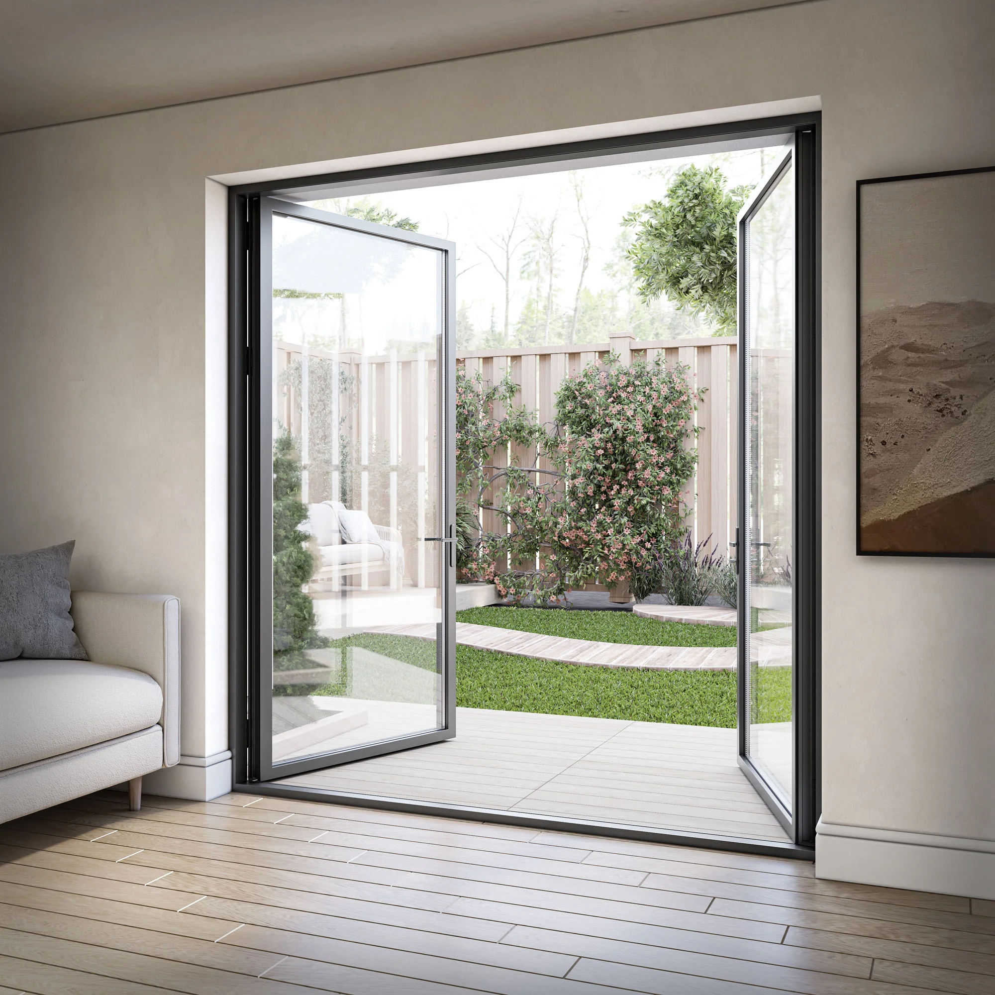 Matt Black Aluminium External Clear Glass French Patio Door - Image 3