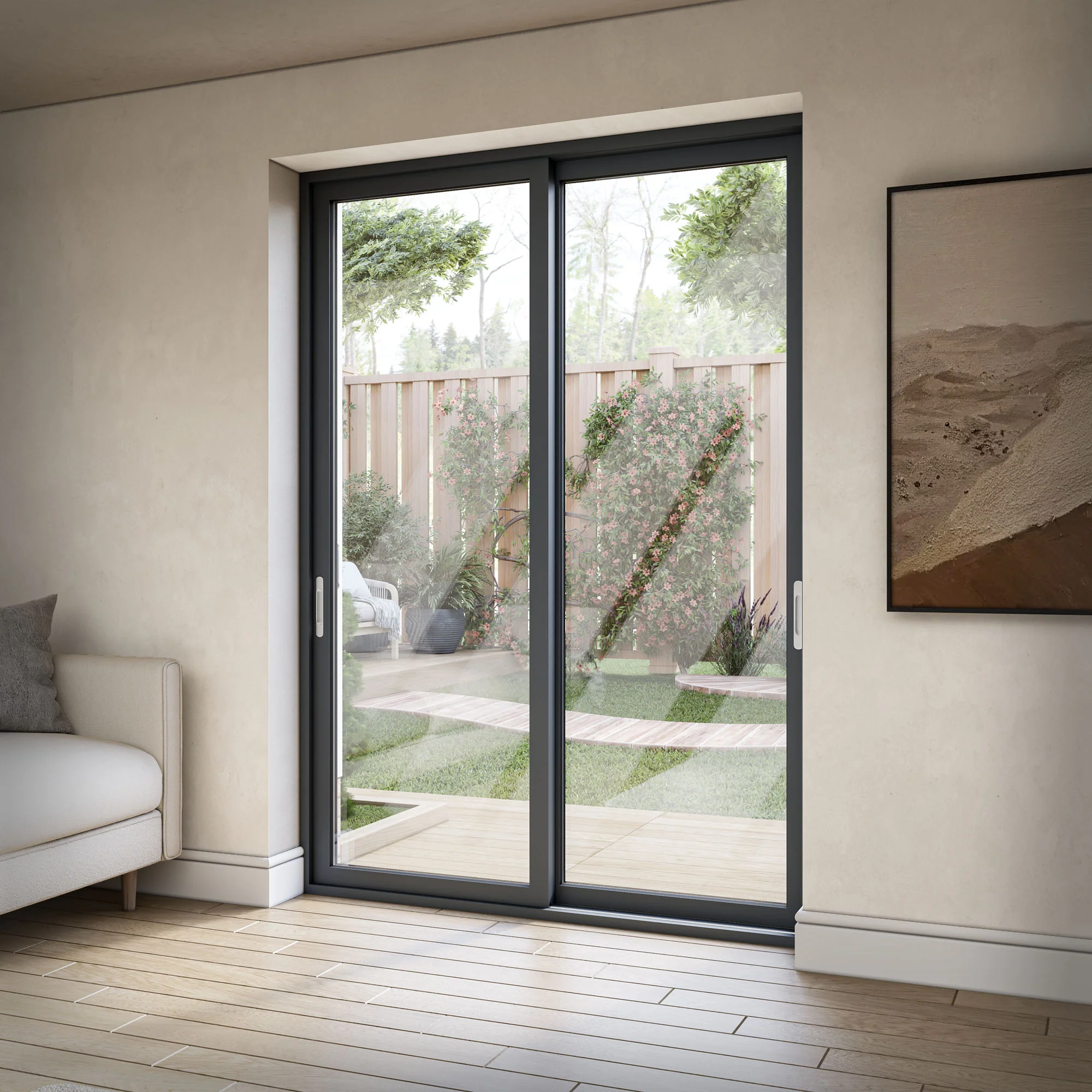 Matt Grey Aluminium Clear Glass External Sliding Patio Door - Image 4
