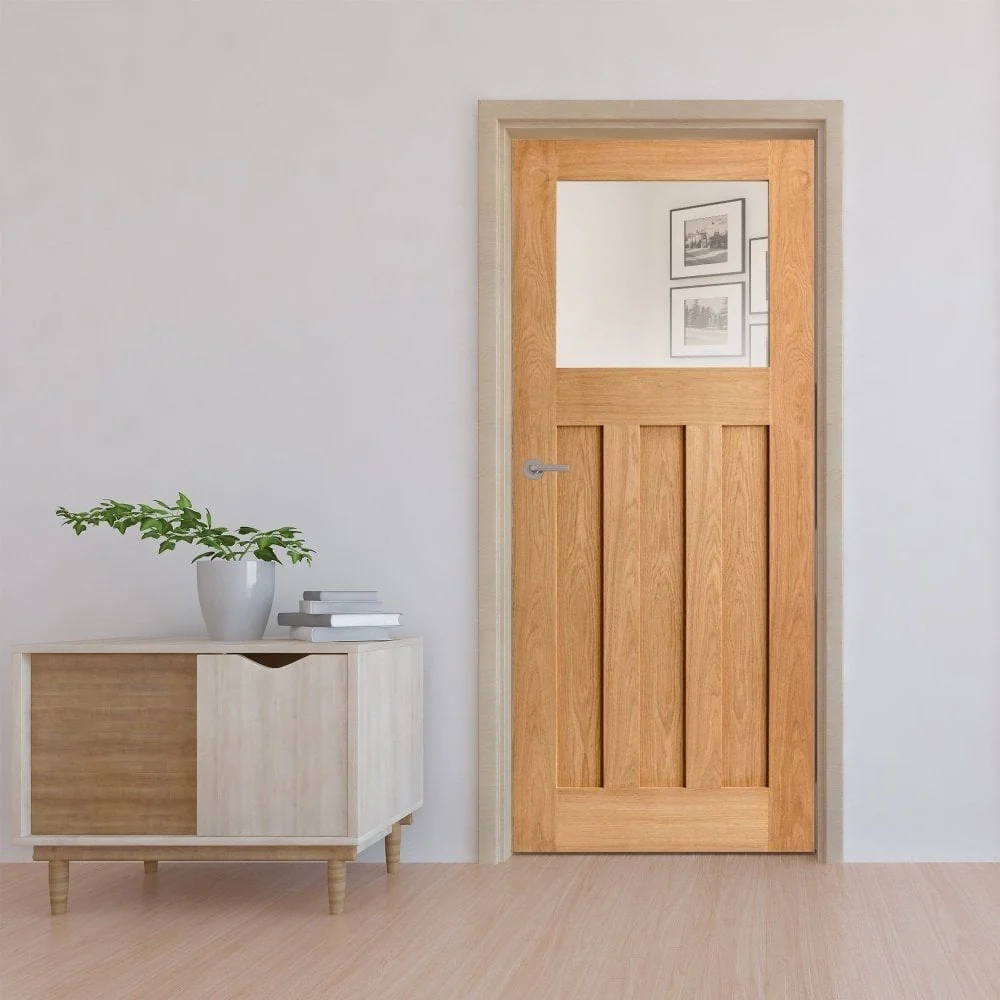 Oak Internal Fully Finished 1930's DX 3 Panel 1 Light Clear Glass FD30 Fire Door