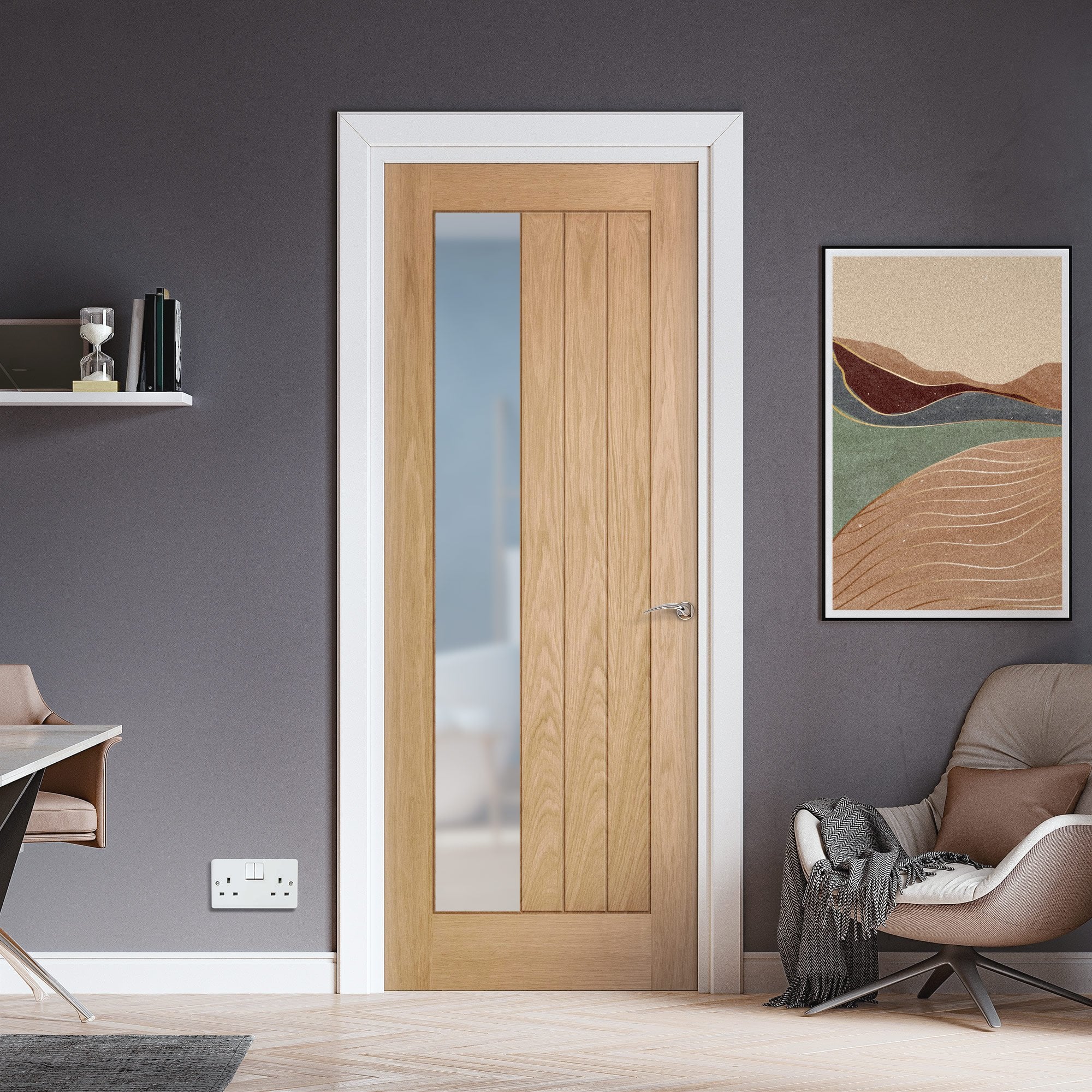 Oak Internal Fully Finished Farley 1 Light Obscure Offset Glass Made-to-Measure Door