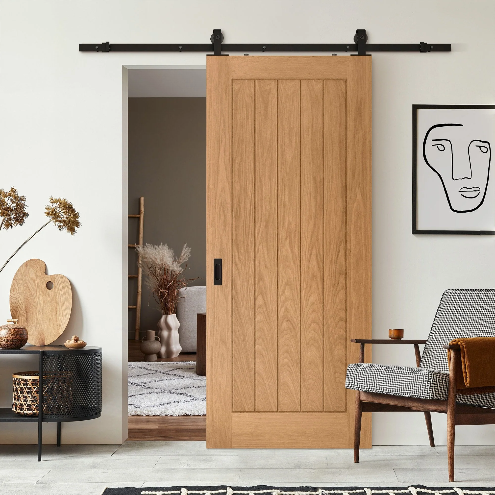 Oak Internal Fully Finished Farley Sliding Door - Black Top Mounted