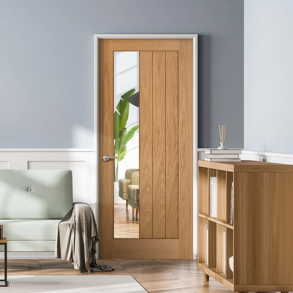 Oak Internal Unfinished Farley 1 Light Clear Offset Glass Made-to-Measure FD30 Fire Door