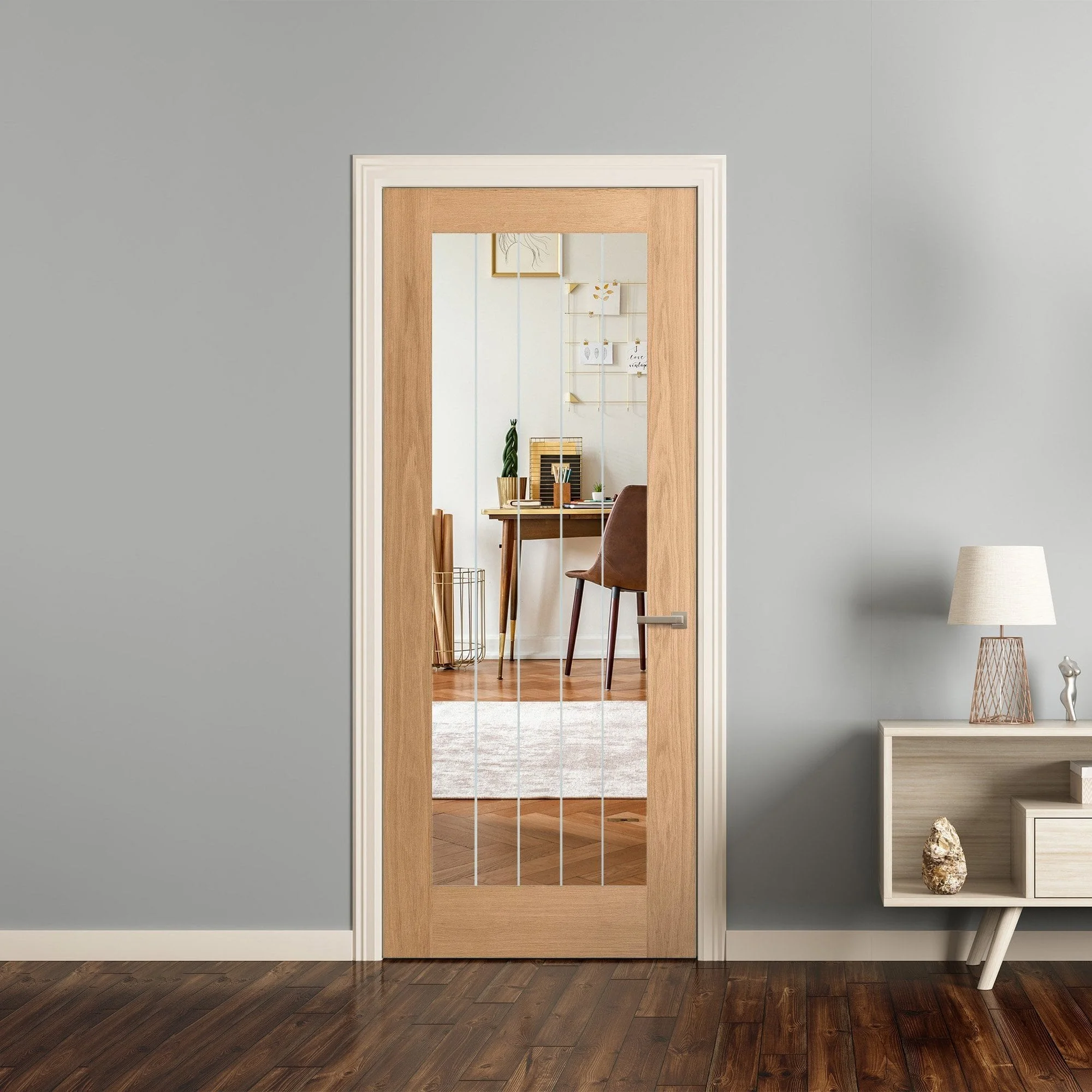 Oak Internal Unfinished Farley 1 Light Obscure Lined Clear Glass Made-to-Measure Door - Image 4