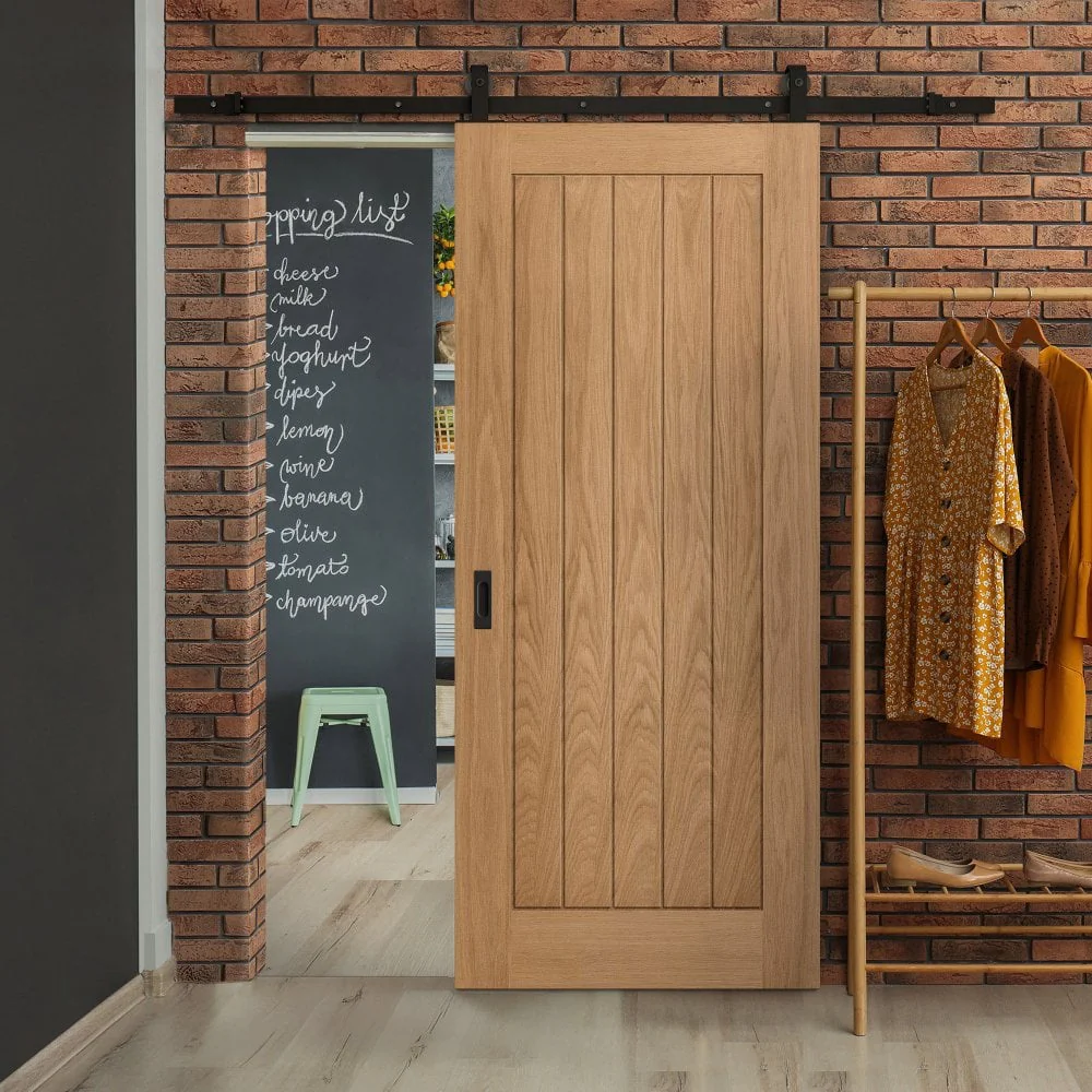Oak Internal Unfinished Farley Sliding Door - Black Top Mounted