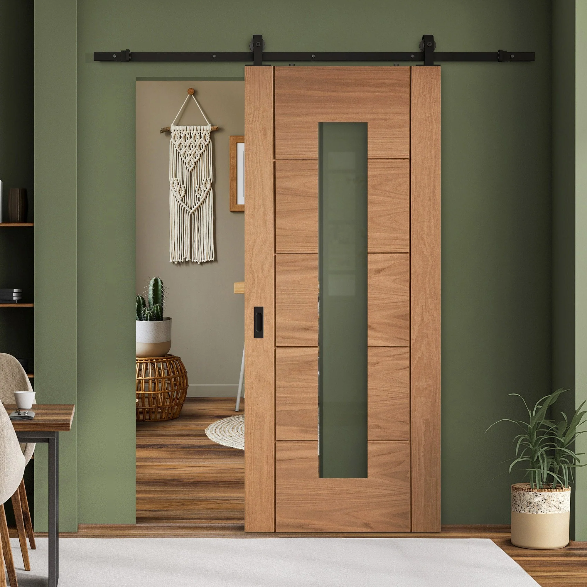 Oak Internal Unfinished Parma 1 Light Clear Glass Sliding Door - Black Top Mounted