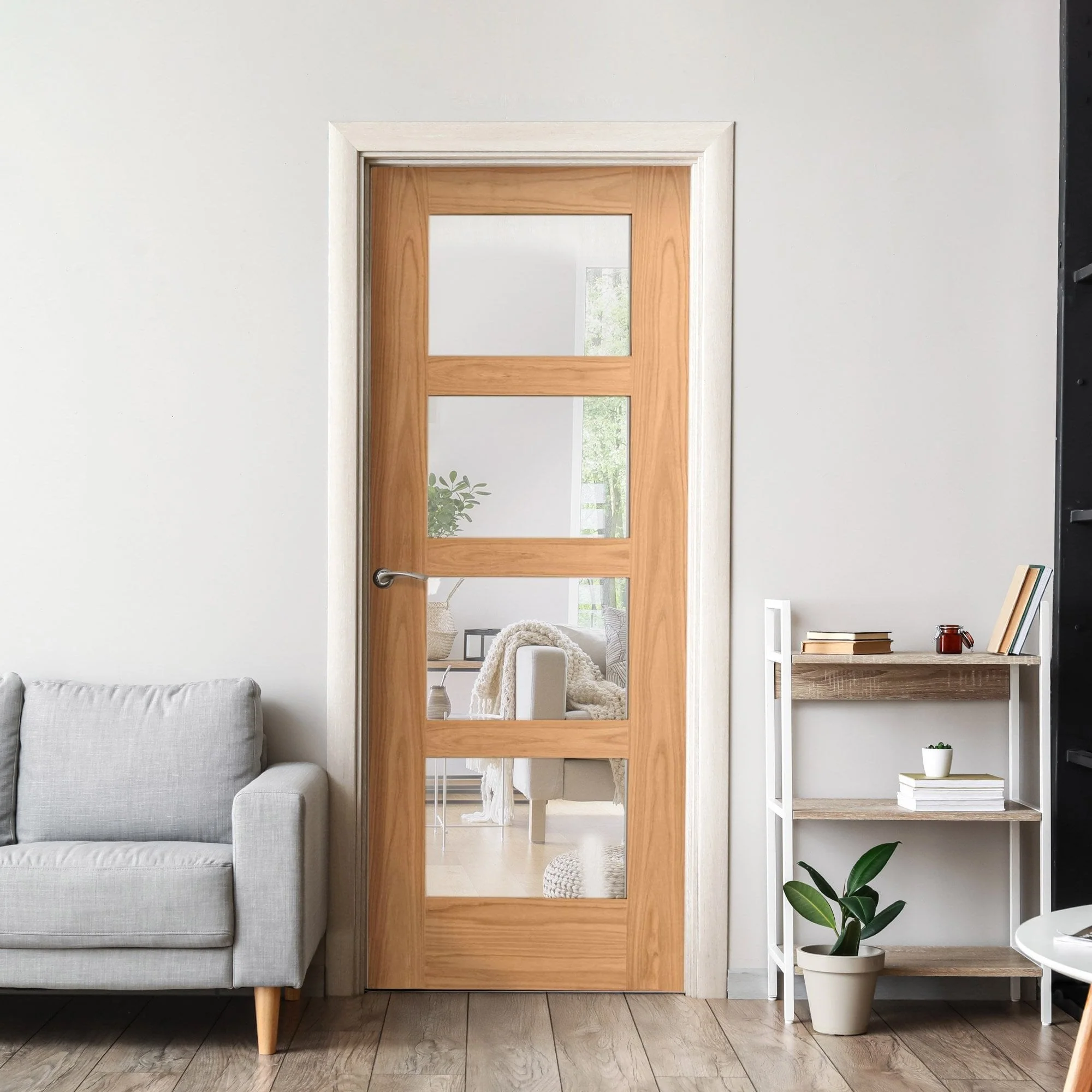 Oak Internal Unfinished Shaker 4 Light Clear Glass Door