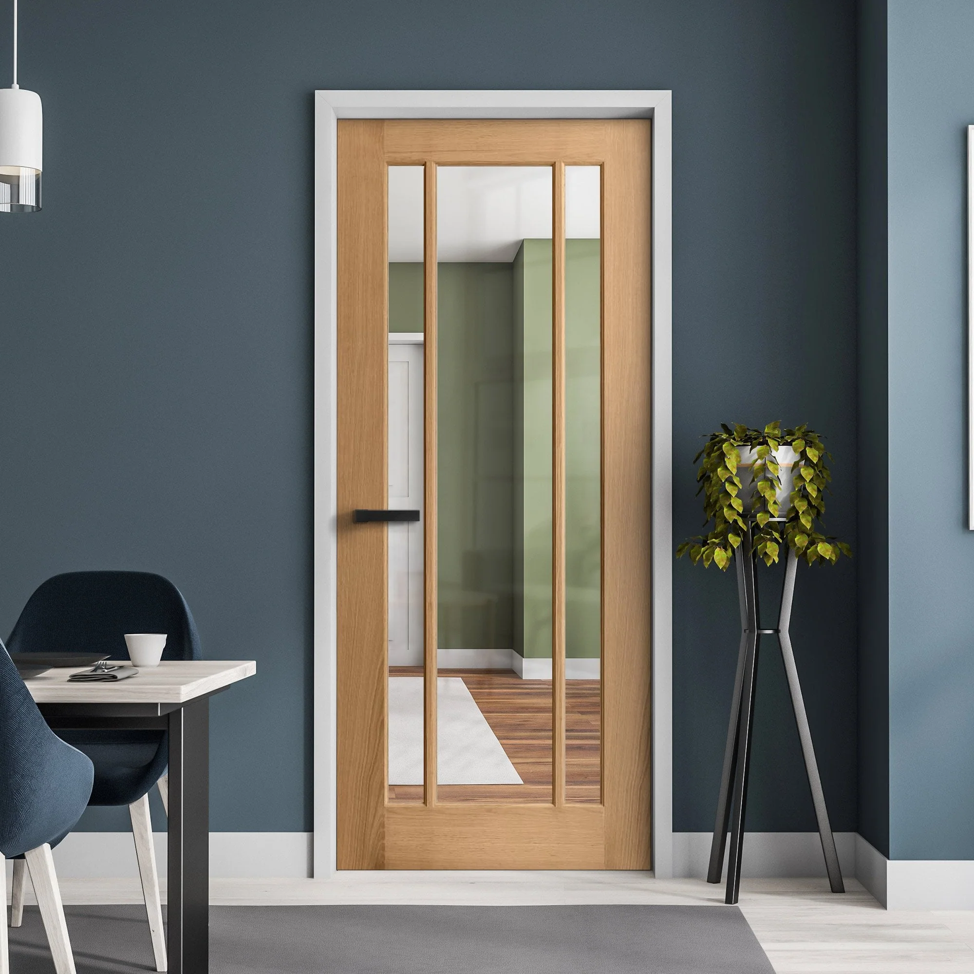 Oak Internal Unfinished Toledo 3 Light Clear Glass Door