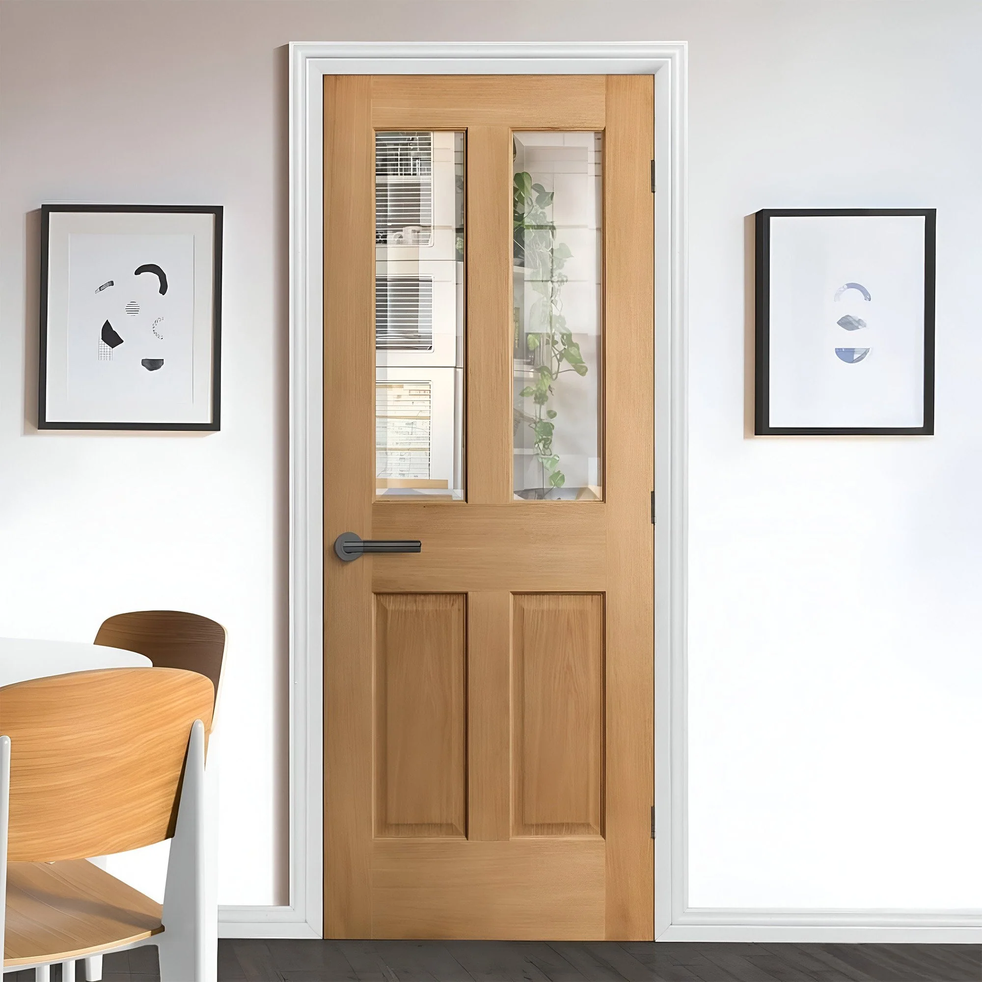 Oak Internal Unfinished Traditional Victorian 2 Panel 2 Light Bevelled Clear Glass Door