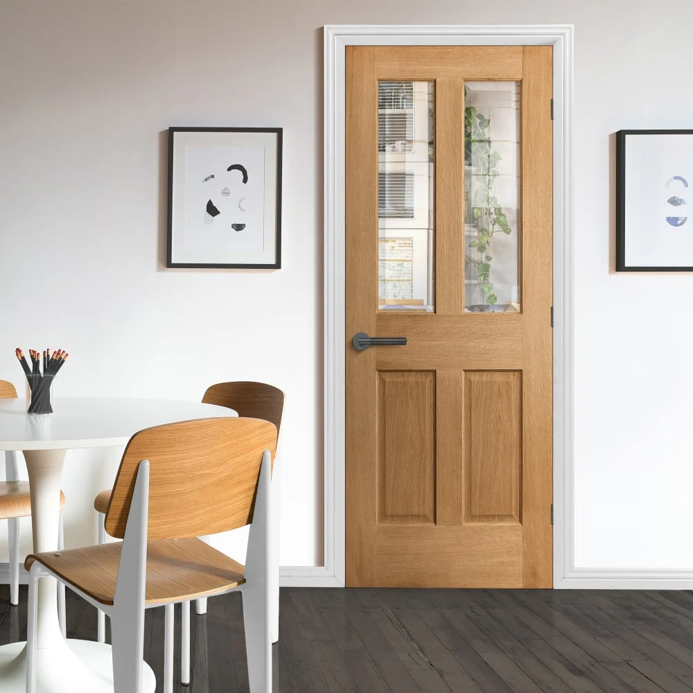 Oak Internal Unfinished Traditional Victorian 2 Panel 2 Light Bevelled Clear Glass Door - Image 5