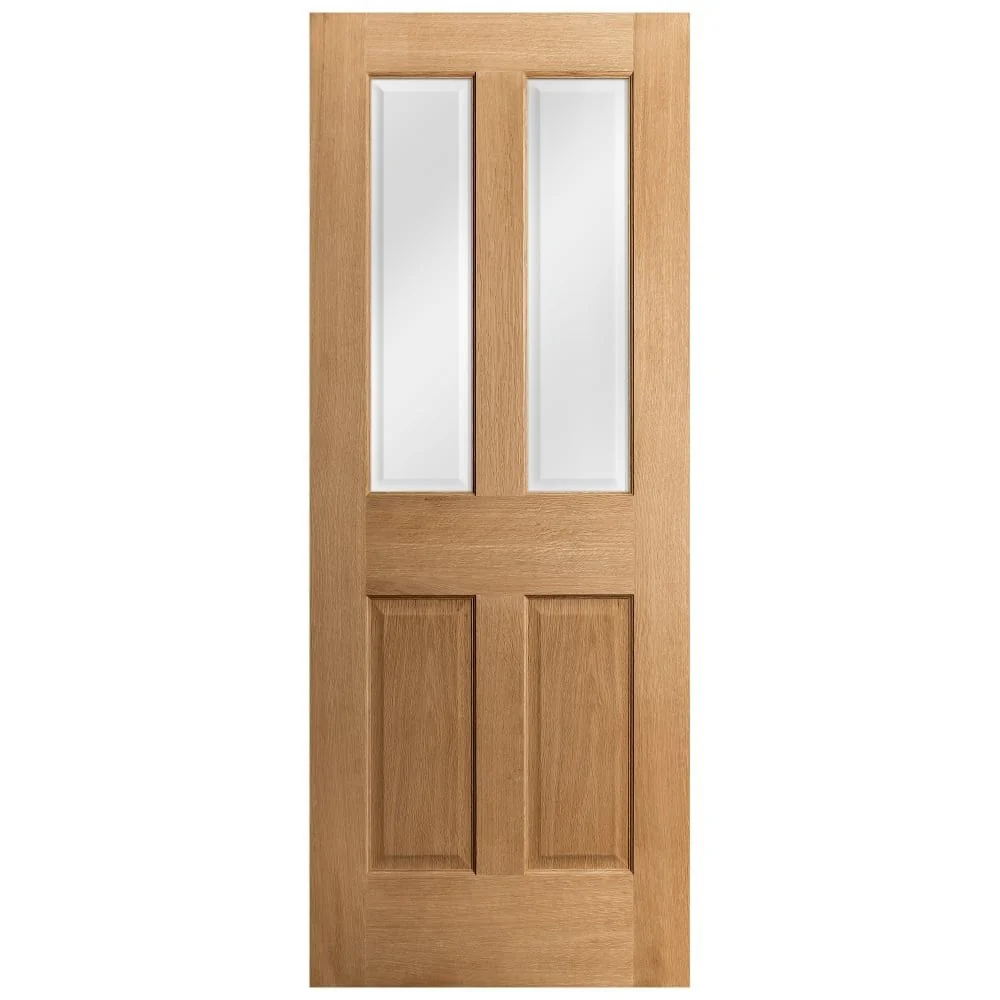 Oak Internal Unfinished Traditional Victorian 2 Panel 2 Light Clear Bevelled Glass Made-to-Measure Door - Image 3