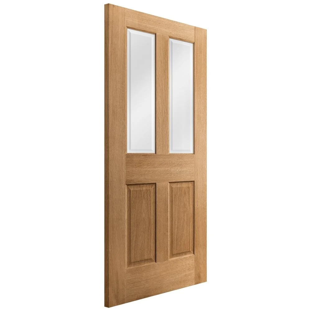 Oak Internal Unfinished Traditional Victorian 2 Panel 2 Light Clear Bevelled Glass Made-to-Measure Door - Image 4