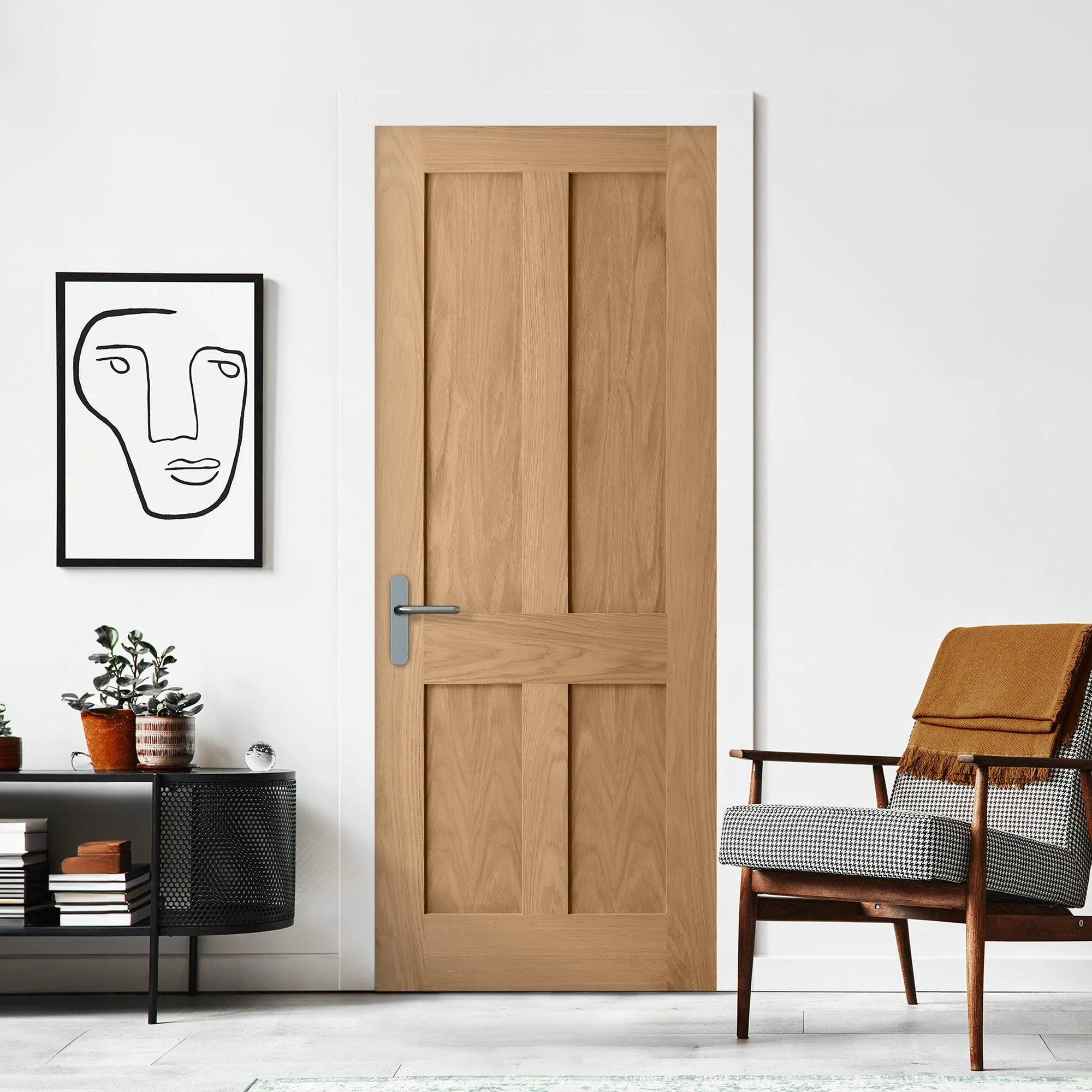 Oak Internal Unfinished Victorian Shaker 4 Panel Flat Door