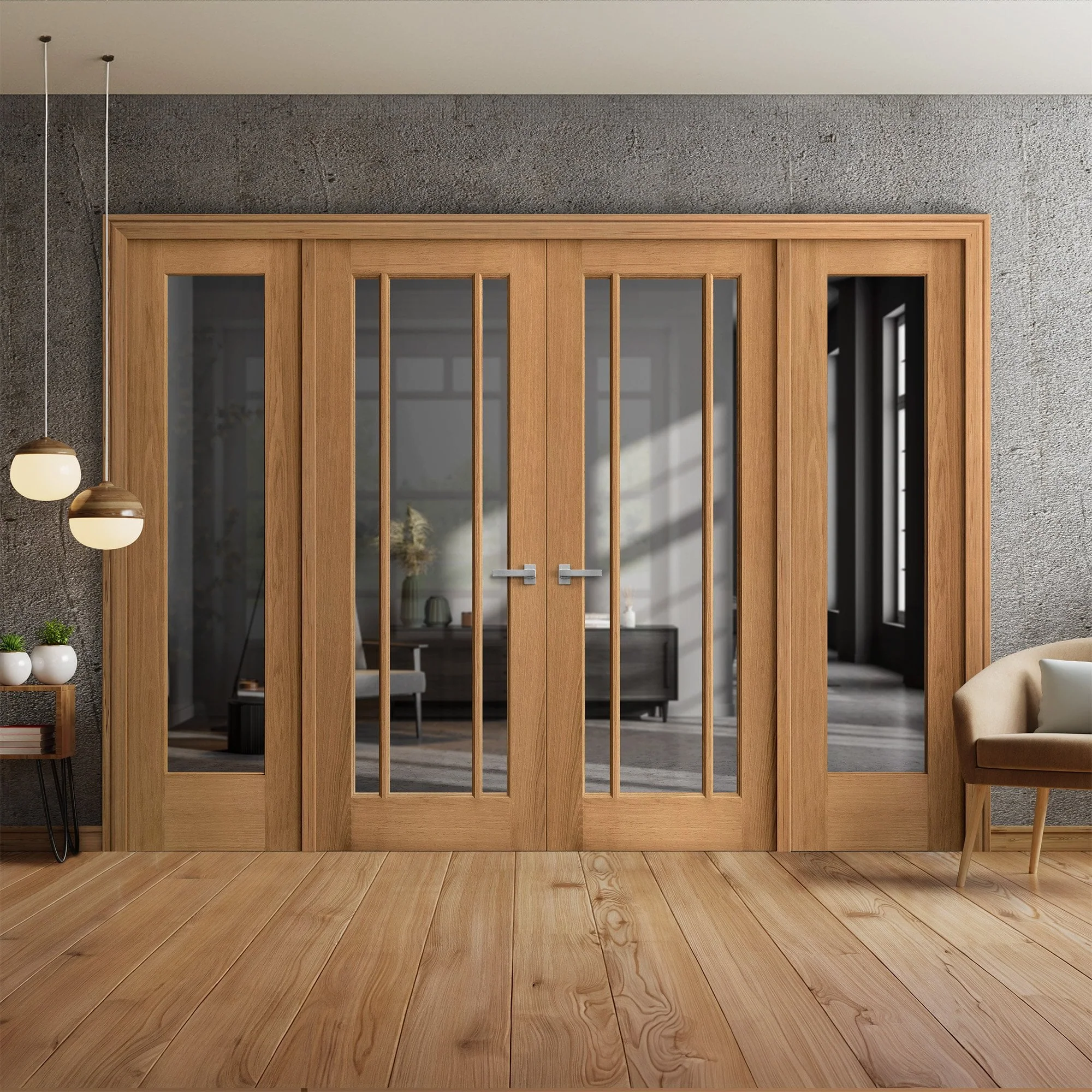 Oak Unfinished Internal Toledo 3L Clear Glass Sidelight Room Divider Set