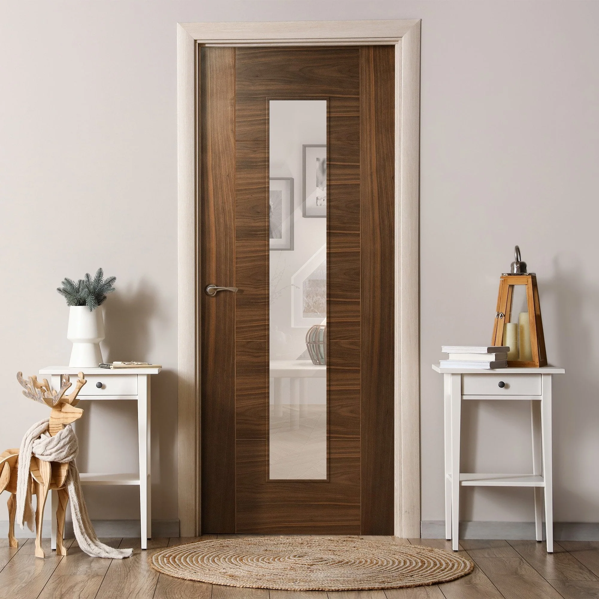 Walnut Internal Fully Finished Milano 1 Light Clear Glass Made-to-Measure Door