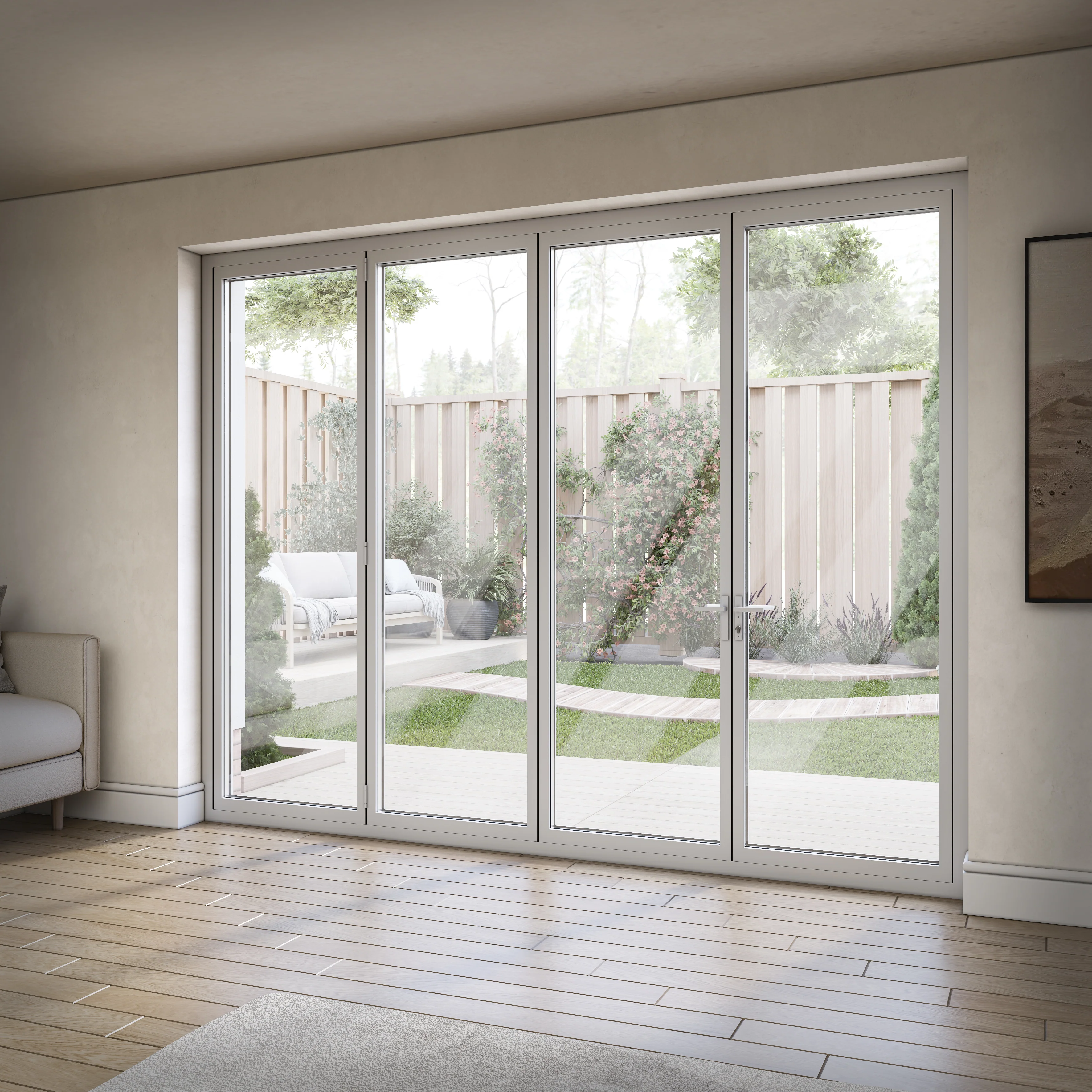 White Aluminium External 3+1 Clear Glass Folding Patio Door - Image 3