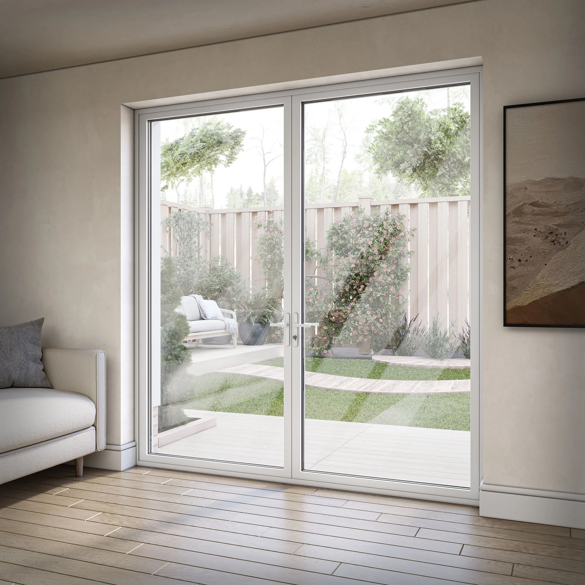 White Aluminium External Clear Glass French Patio Door - Image 3