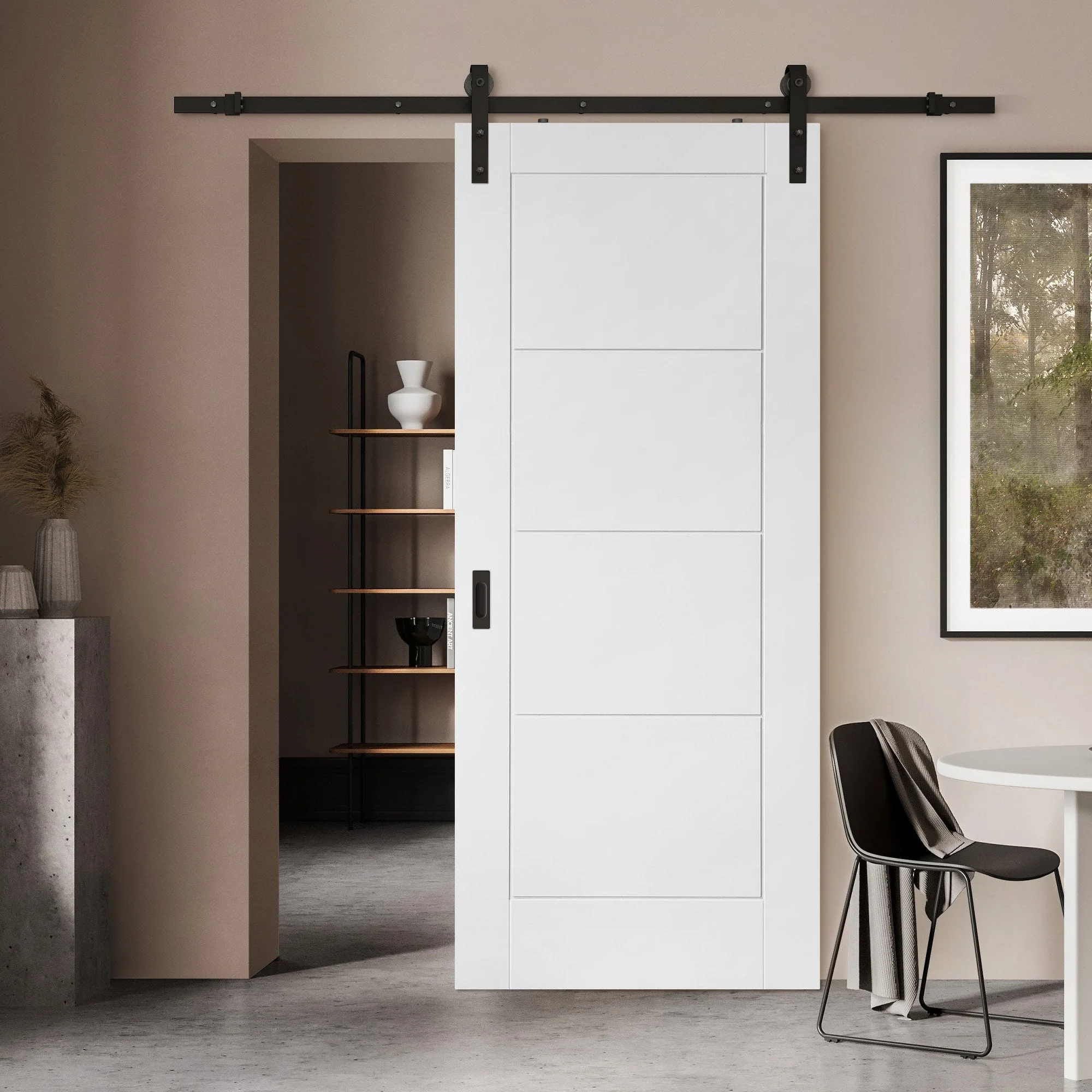 White Internal Moulded Lifestyle Ladder Sliding Door - Black Face Mounted