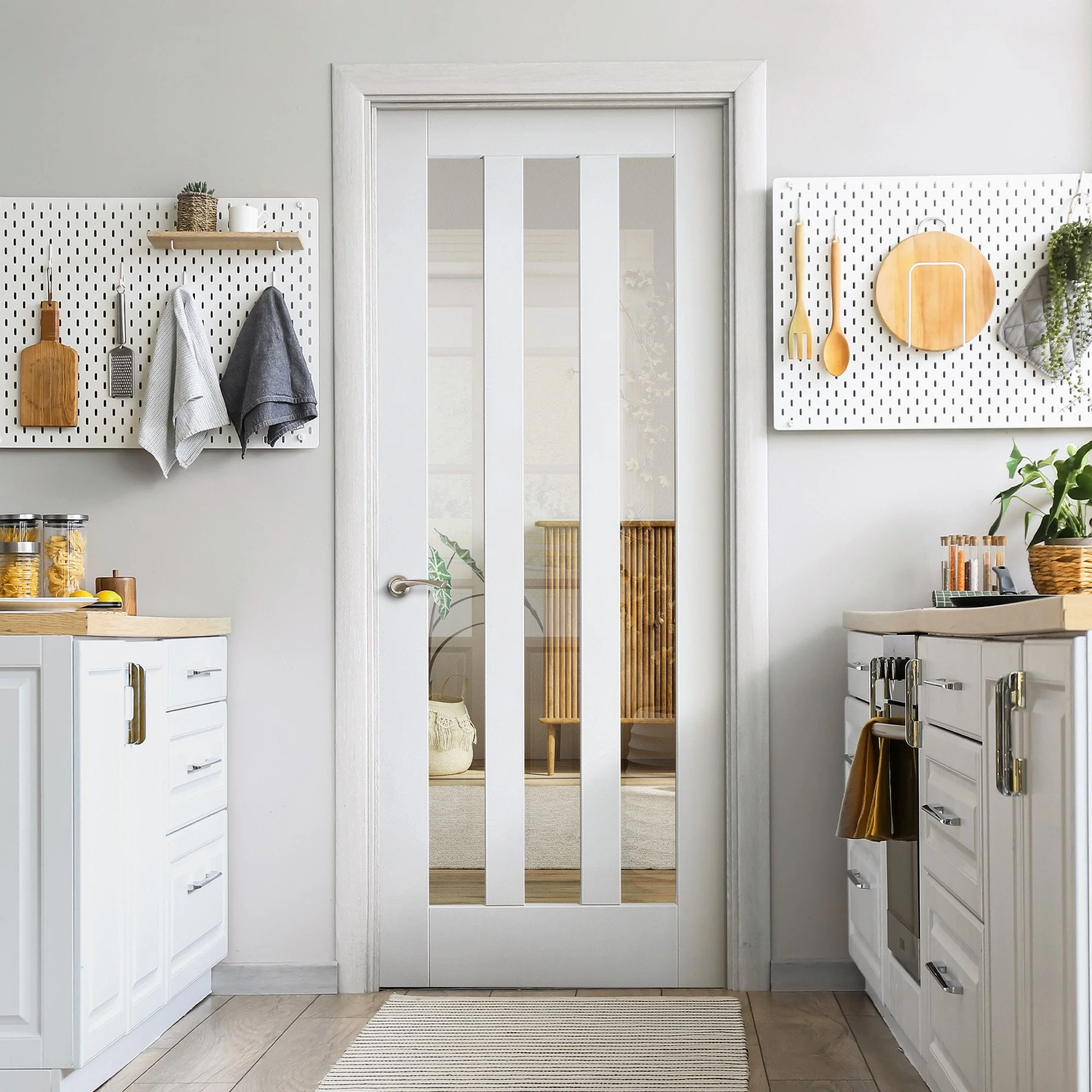 White Internal Primed Ashton 3 Light Clear Glass Door