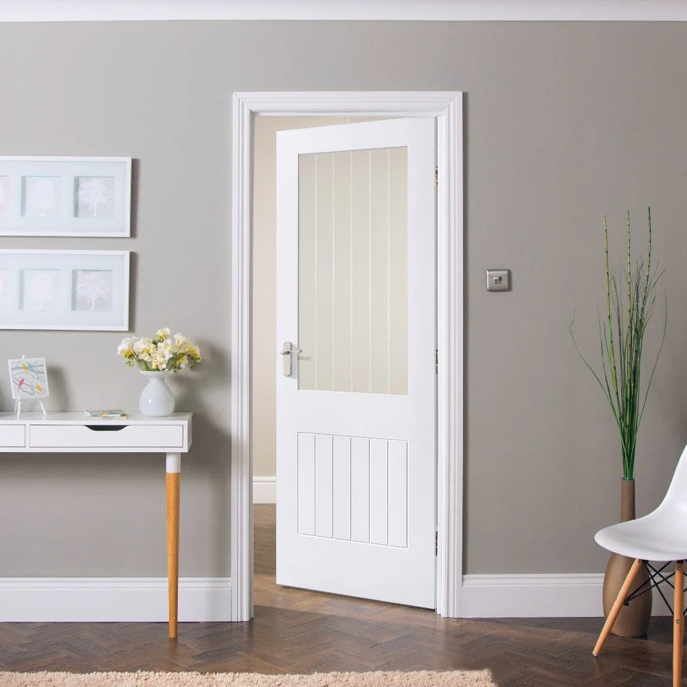 White Internal Primed Cottage 1 Light Etched Lined Clear Glass Door - Image 4