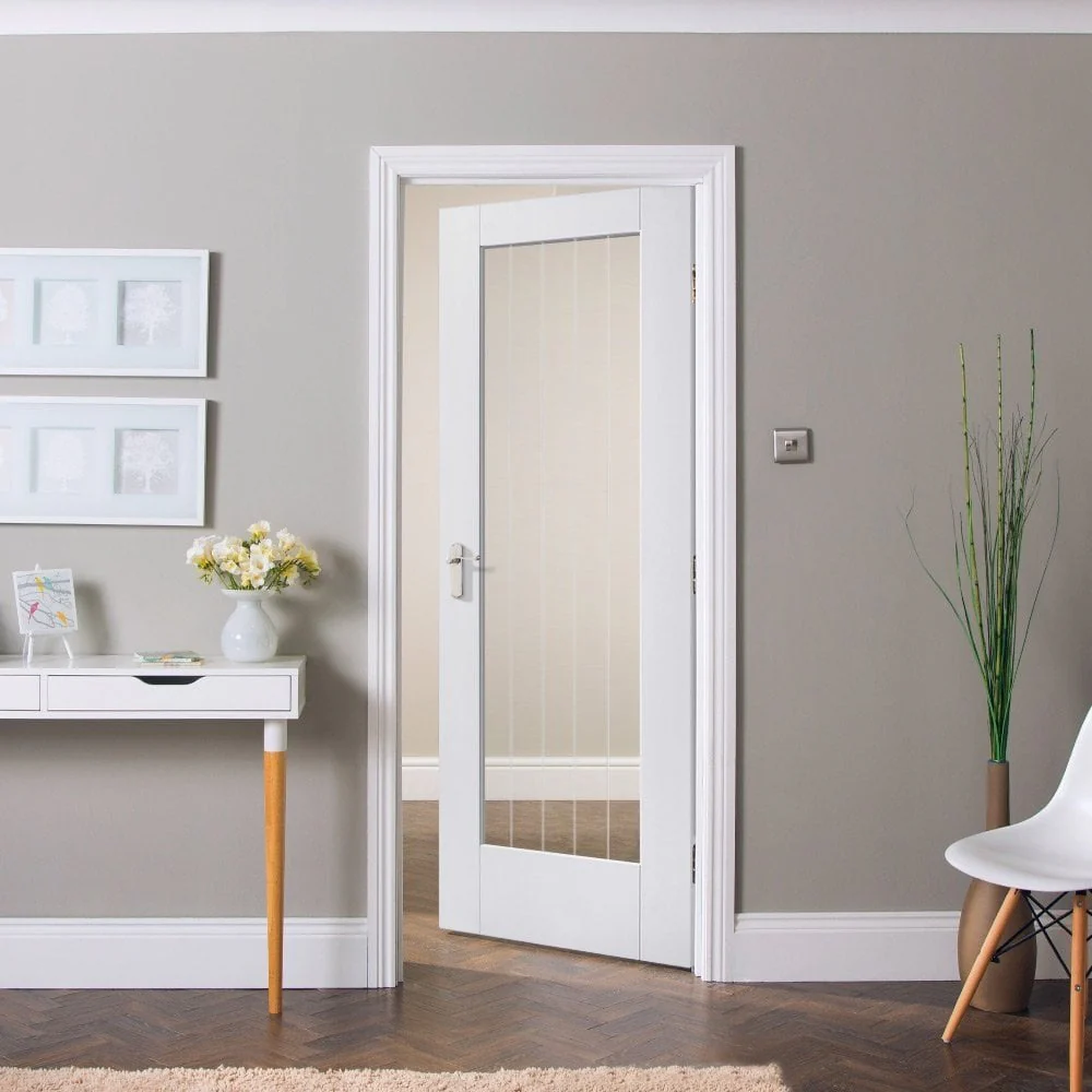 White Internal Primed Cottage 1 Light Obscure Lined Clear Glass Door
