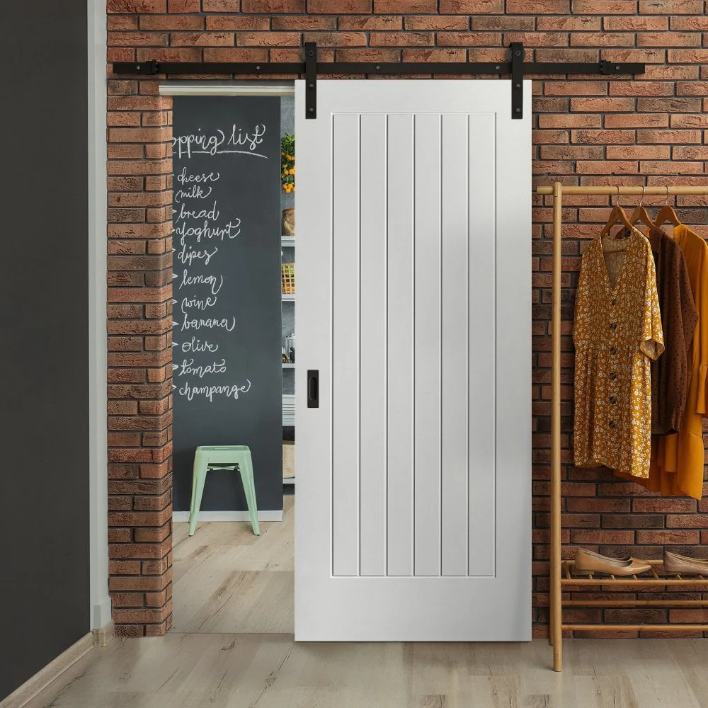 White Internal Primed Cottage 1 Panel Sliding Door - Black Face Mounted
