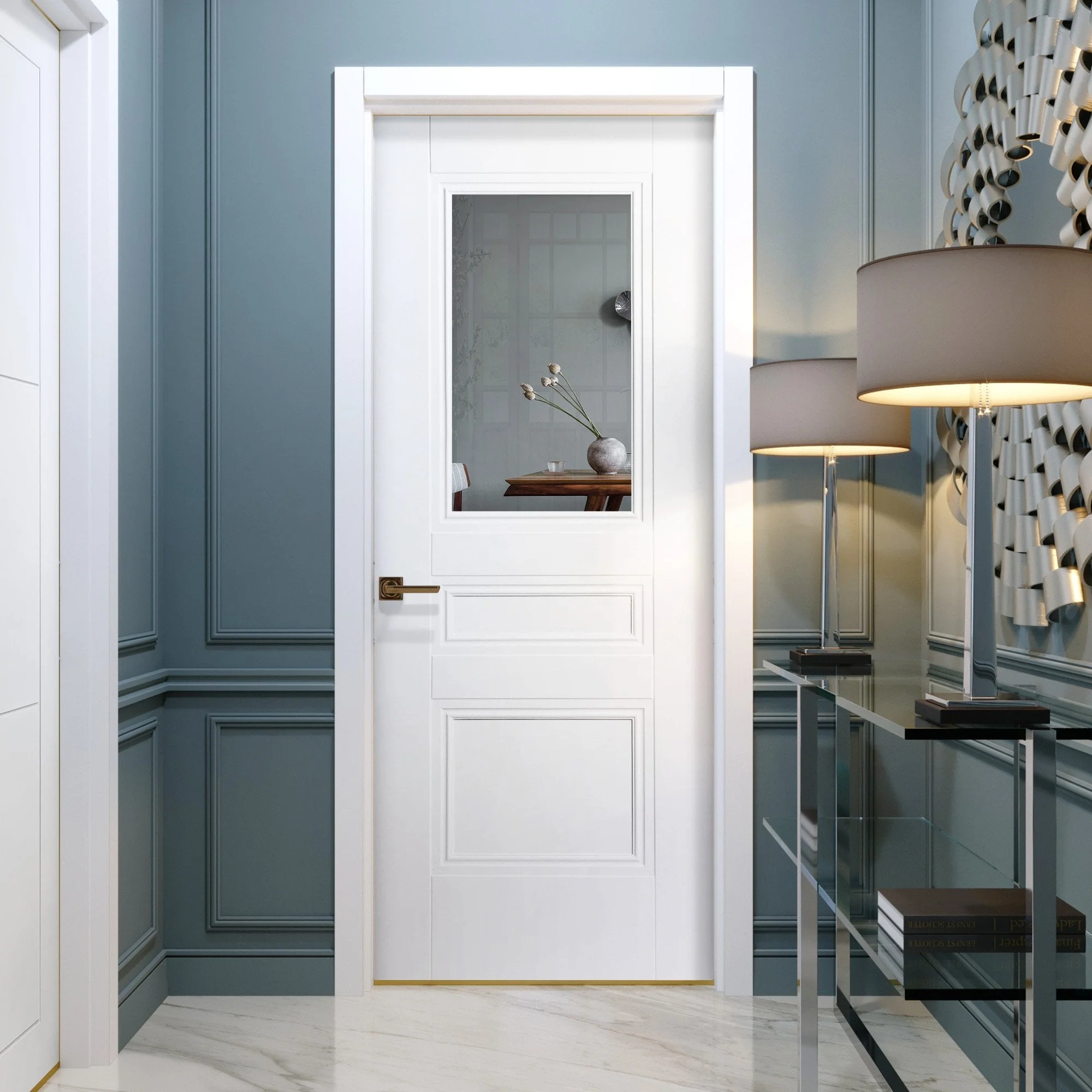 White Internal Primed Elegance Henley 2 Panel 1 Light Clear Glass Door