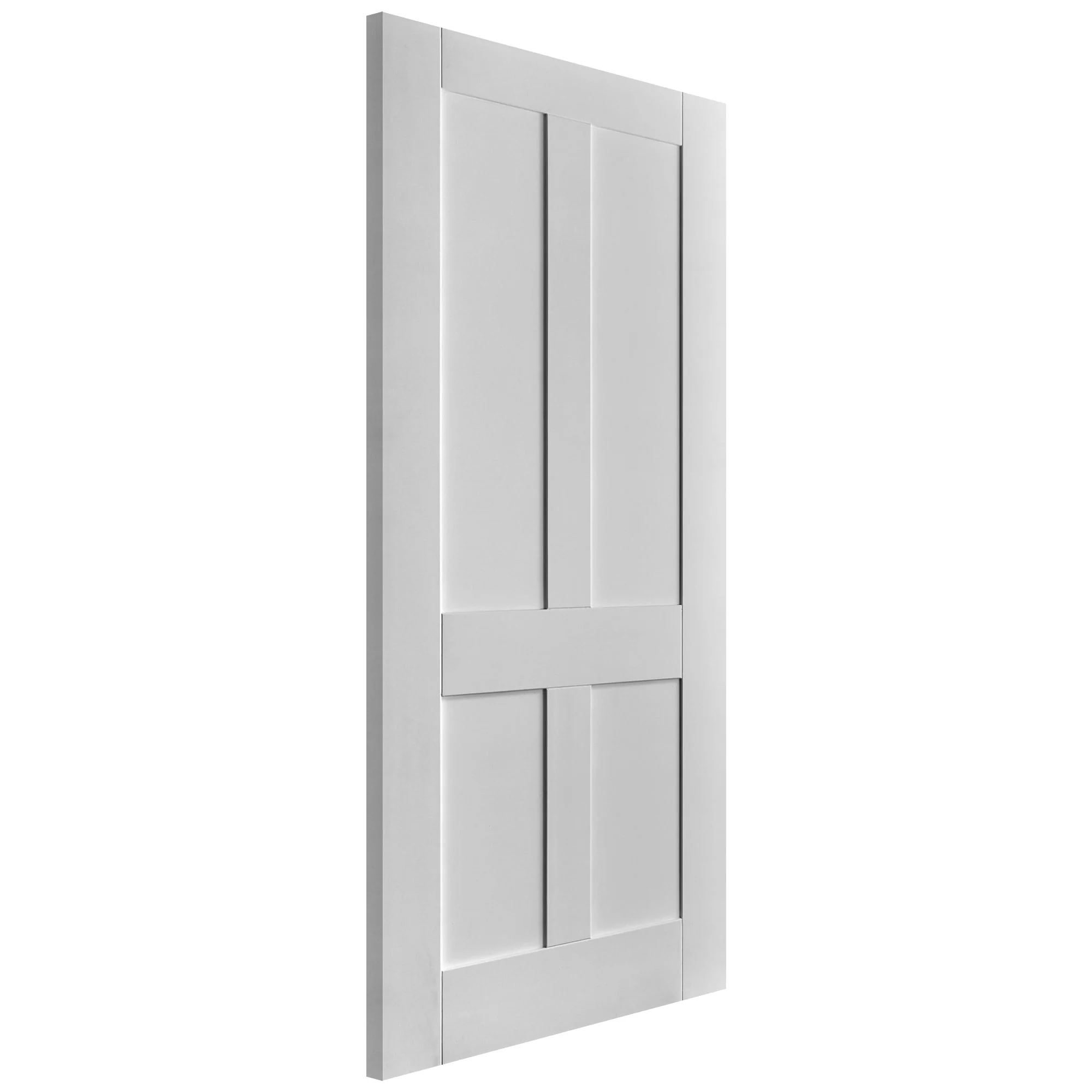 White Internal Primed Flat Victorian Shaker 4 Panel FD30 Fire Door - Image 4
