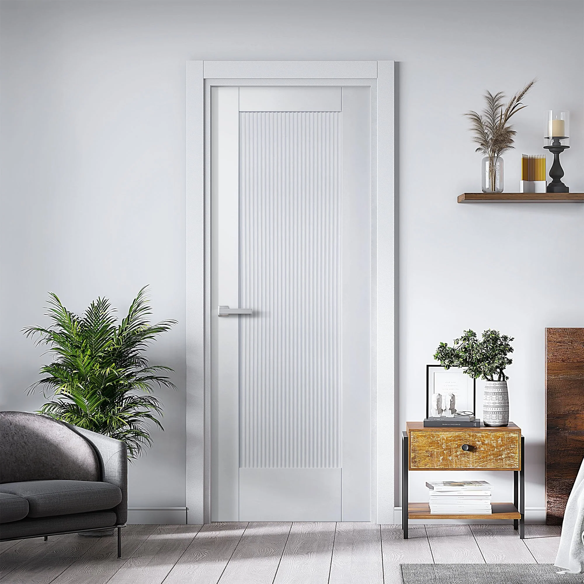 White Internal Primed Fluted Pattern 10 Panelled Door
