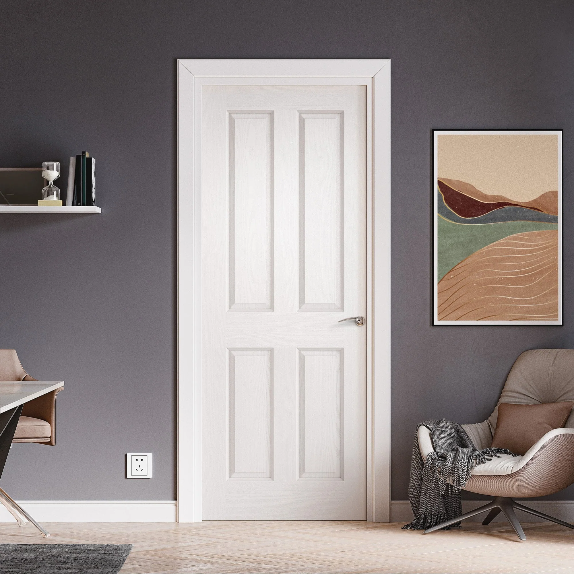 White Internal Primed Lifestyle Textured 4 Panel Square Top Door