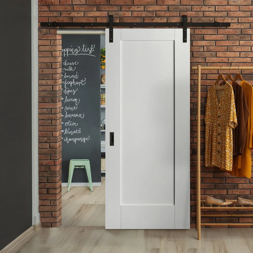 White Internal Primed Pattern 10 1 Panel Sliding Door - Black Face Mounted