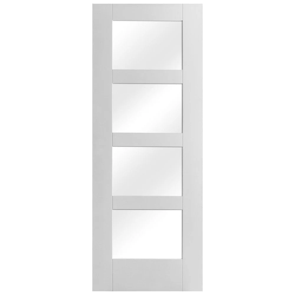 White Internal Primed Shaker 4 Light Clear Glass FD30 Fire Door - Image 3