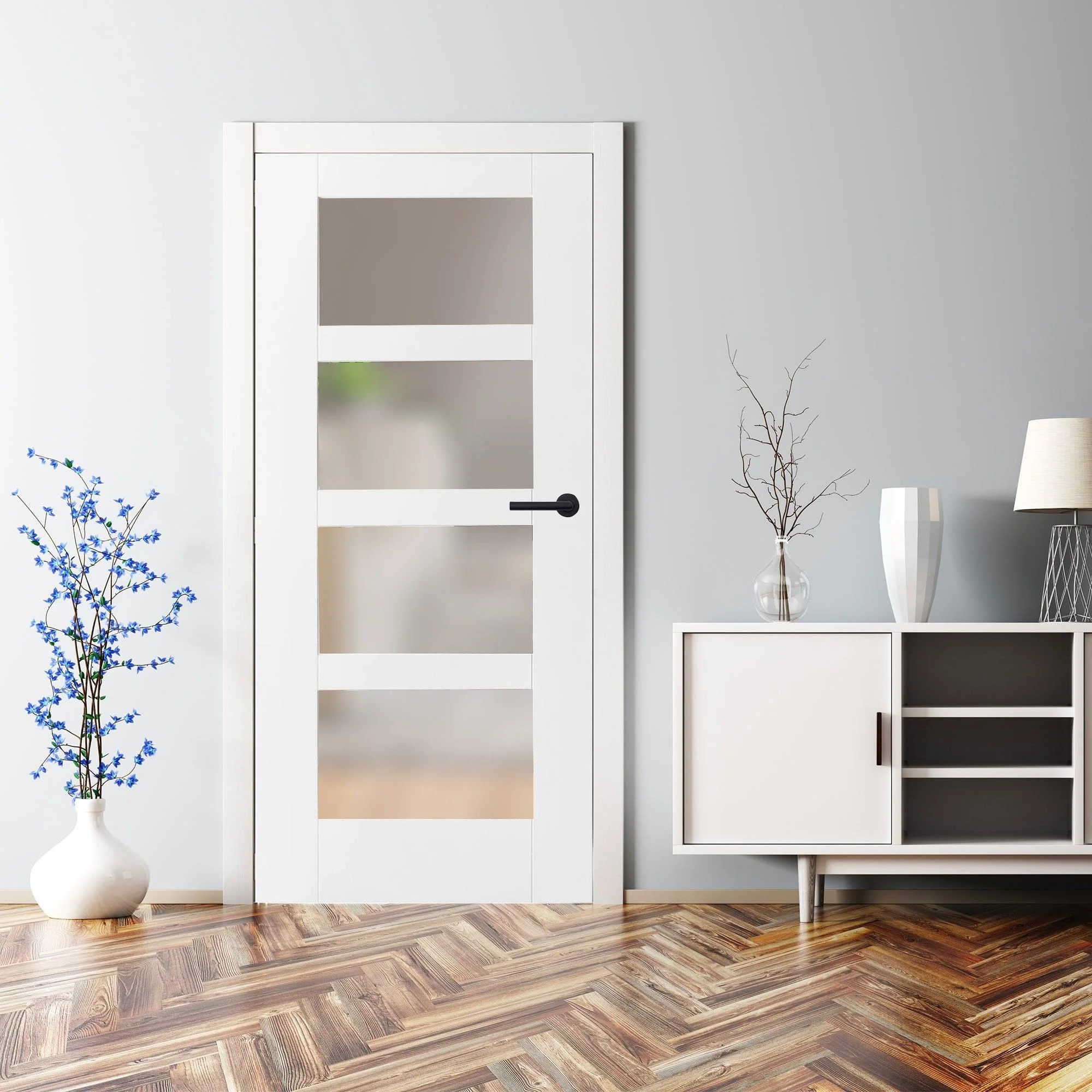 White Internal Primed Shaker 4 Light Obscure Glass Door - Image 5