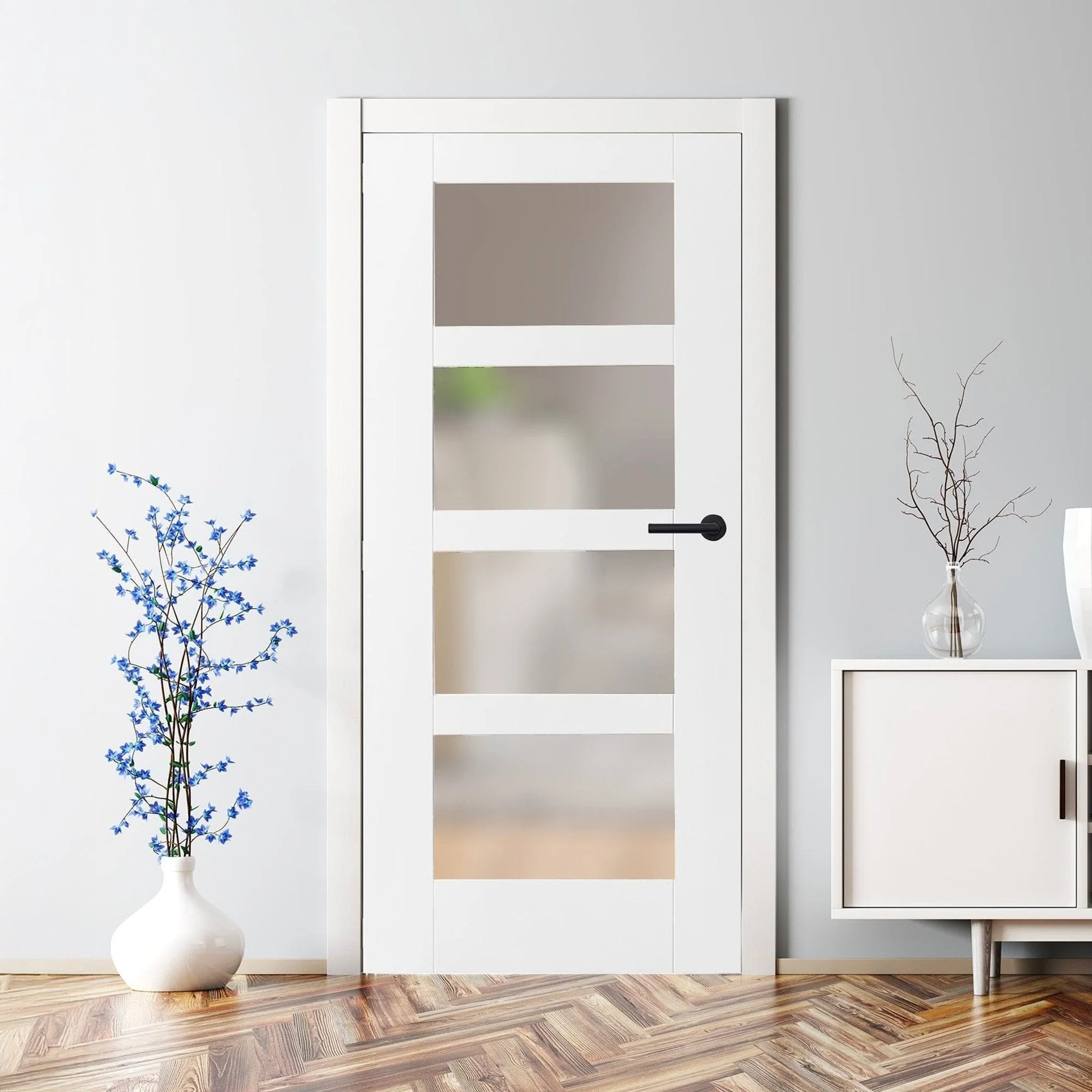 White Internal Primed Shaker 4 Light Obscure Glass Made-to-Measure Door