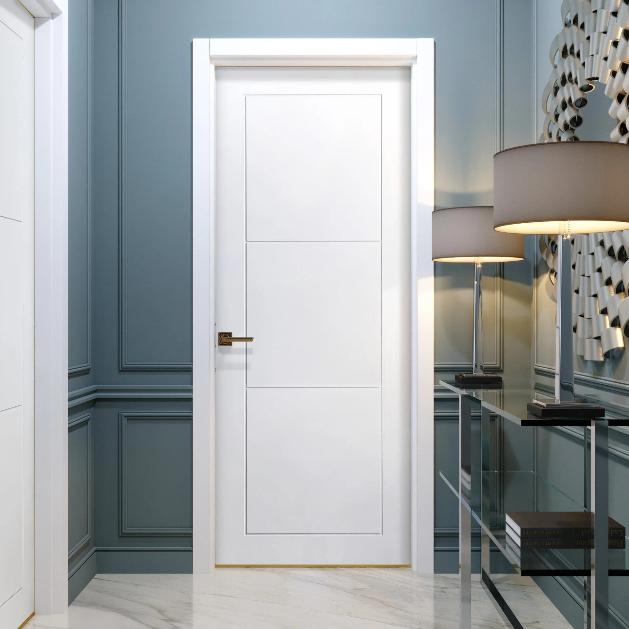 White Internal Primed Temple 3 Panel Made-to-Measure Door