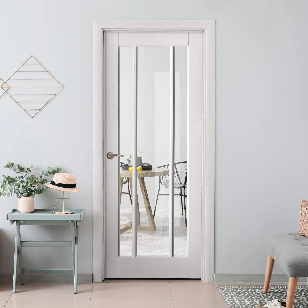 White Internal Primed Toledo 3 Light Clear Glass Door